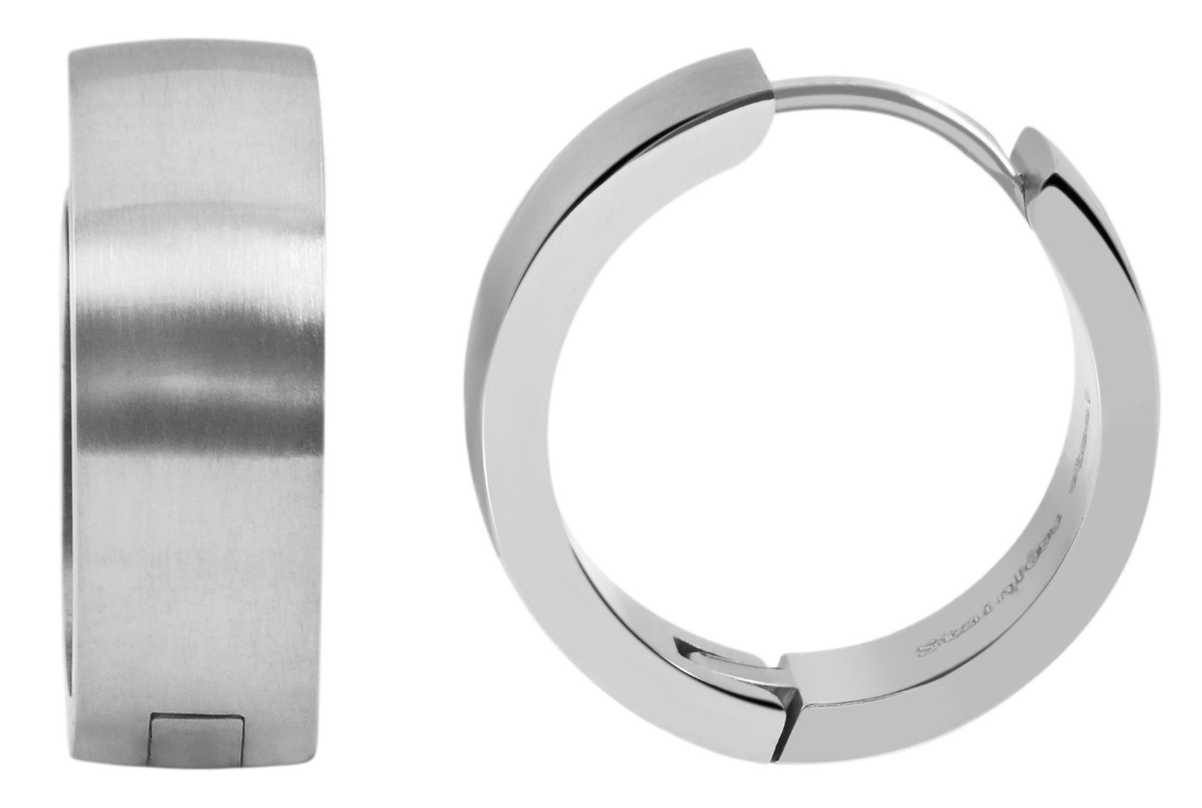 Accent roestvrijstalen scharnierende hoepel oorbellen, zilverkleurig, mat