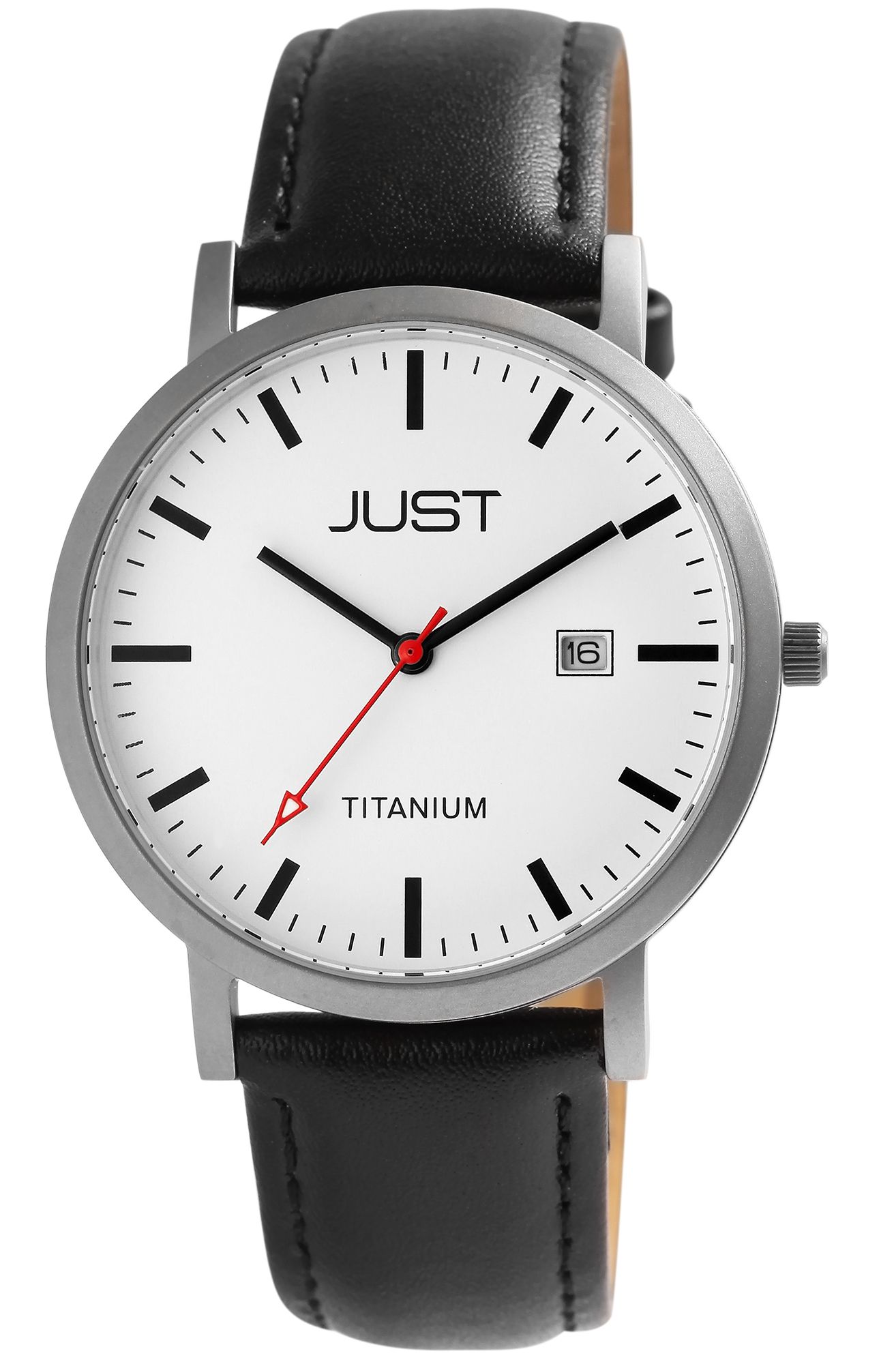 Just Titan Herrenuhr mit Echtlederband, 5 ATM, schwarz/weiß