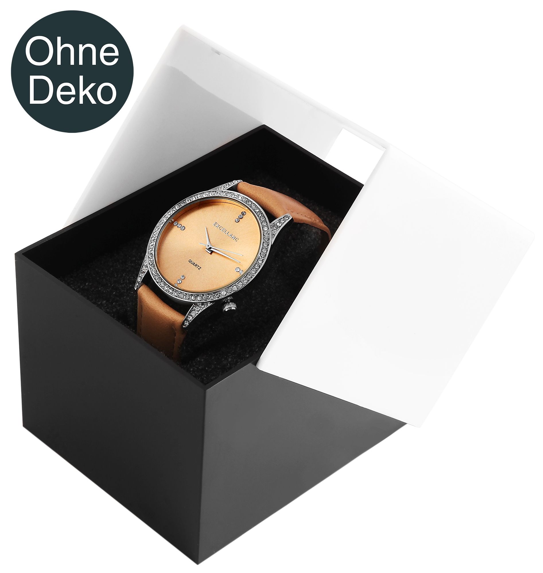 Kunststof horlogebox, zwart/wit, klapdeksel, PU 12, 9,9 cm x 8,1 cm x 6,8 cm