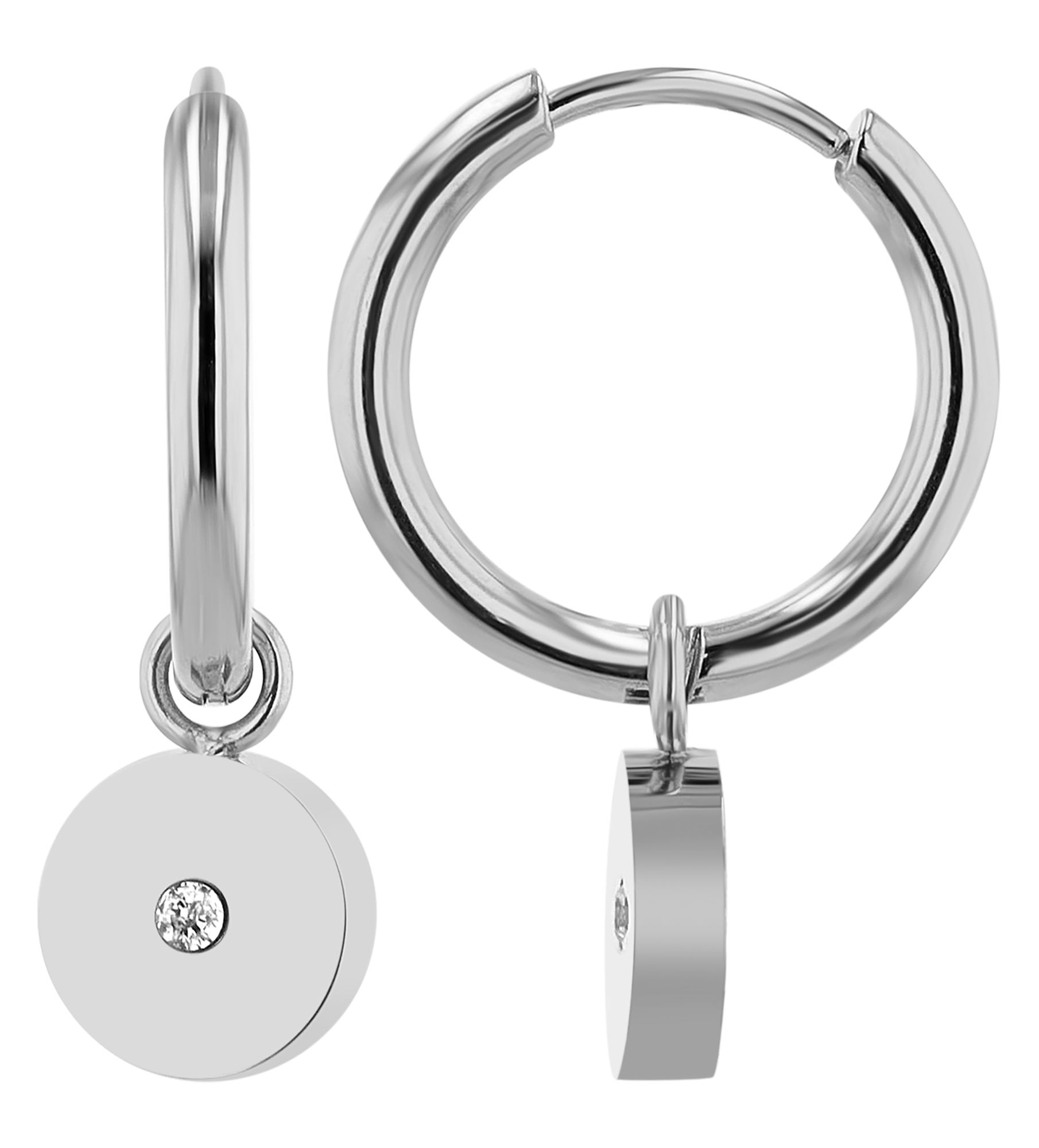 "Stintje" roestvrijstalen creool Ø 12 mm, ronde hanger (afneembaar), zilverkleurig