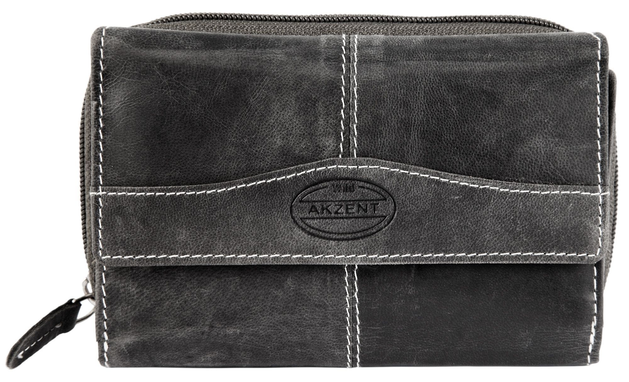 Akzent Damen Geldbörse aus Echtleder. Format 15 x 10 cm. RFID - grau