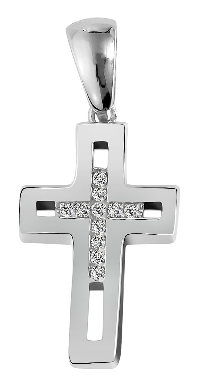 925/- Echt Silber Anhänger "Palmira", Kreuz, Zirkoniabesatz, 925/rhodiniert