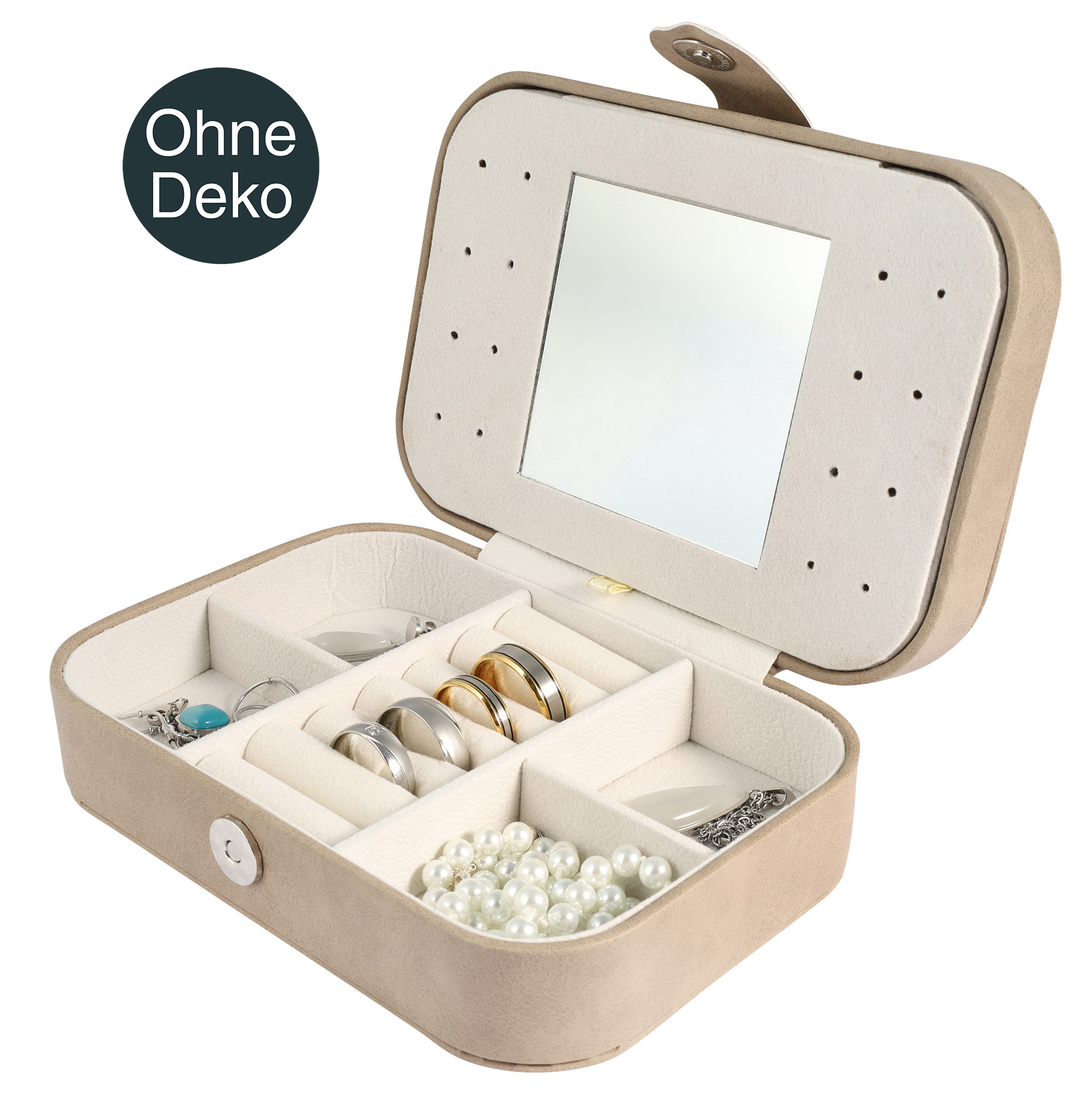 Aufbewahrungsbox für Schmuck, Lederimitat, mit Spiegel, kaffee