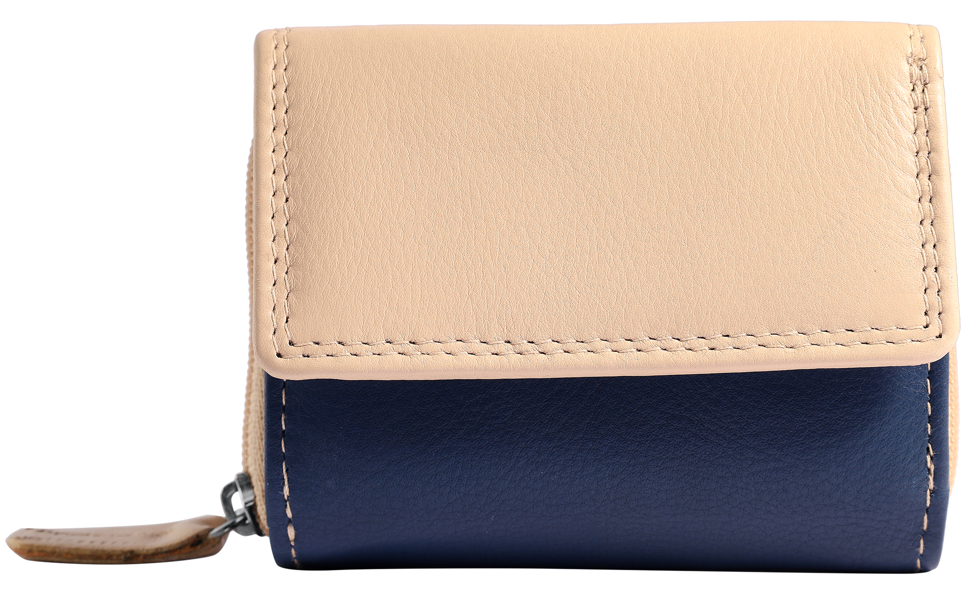 Leonardo Verrelli Echtleder (Nappa) Damen Geldbörse, klein, Querformat, RFID, beige/ blau