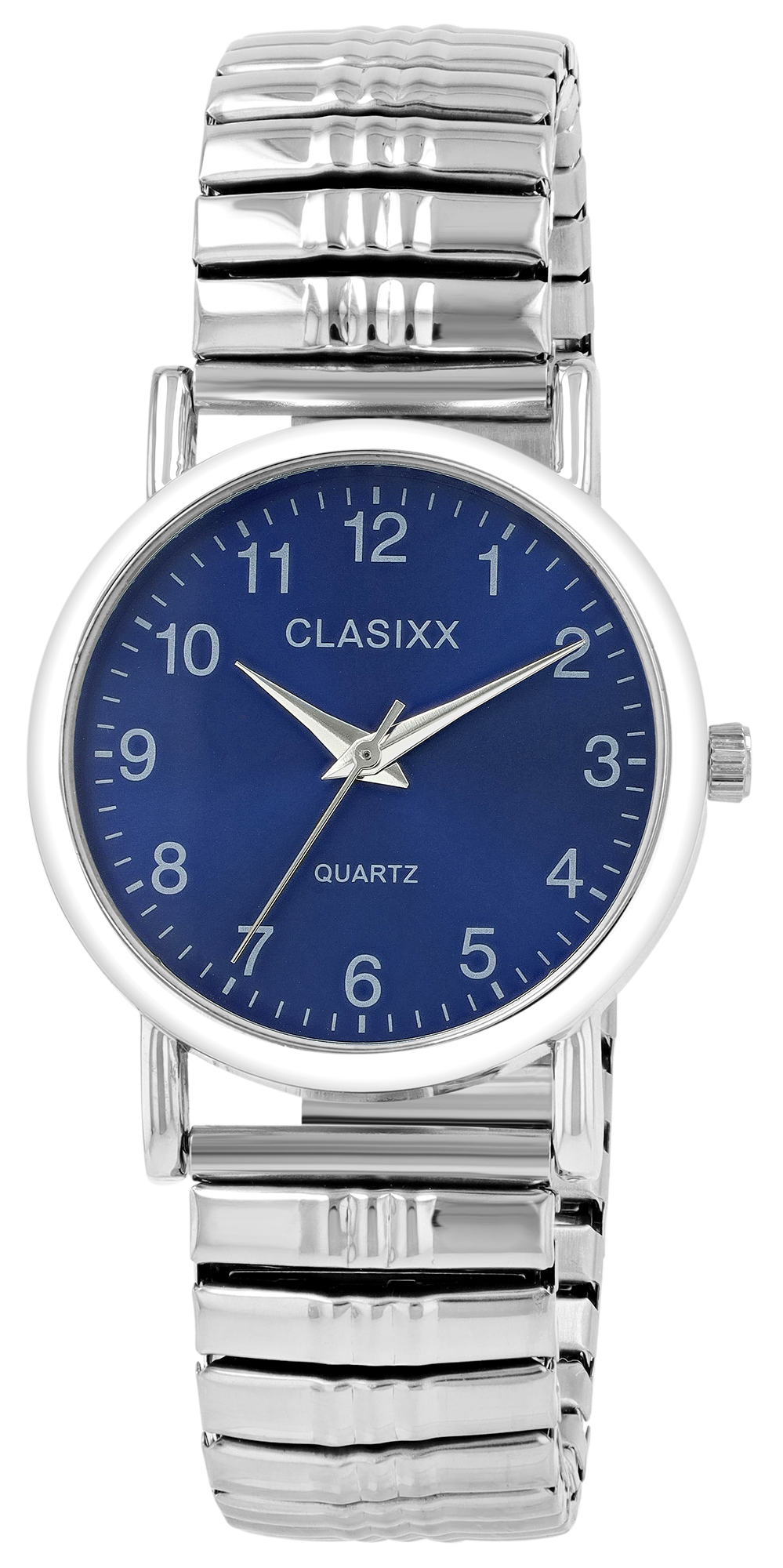 Clasixx heren-/vrouwhorloge met roestvrijstalen trekband, Ø 34 mm, zilverkleurig/donkerblauw