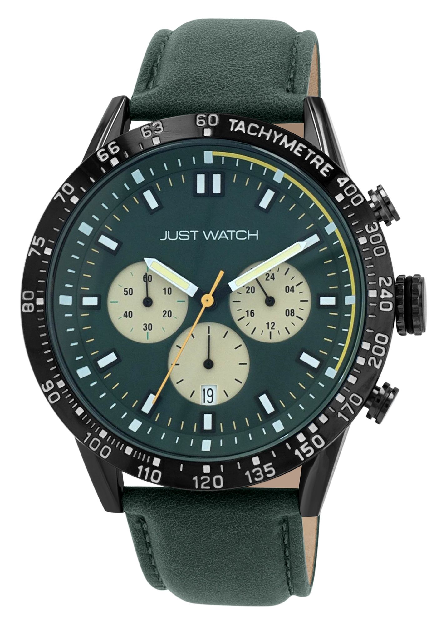 Just Watch herenchronograaf met leren band, 5 ATM, groen