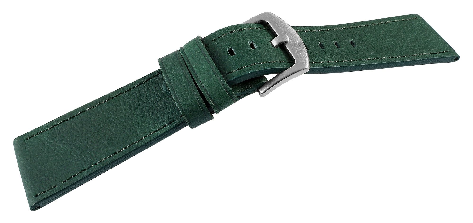 Echt lederen horlogeband "super-soft", groen, stiksel, 22 mm