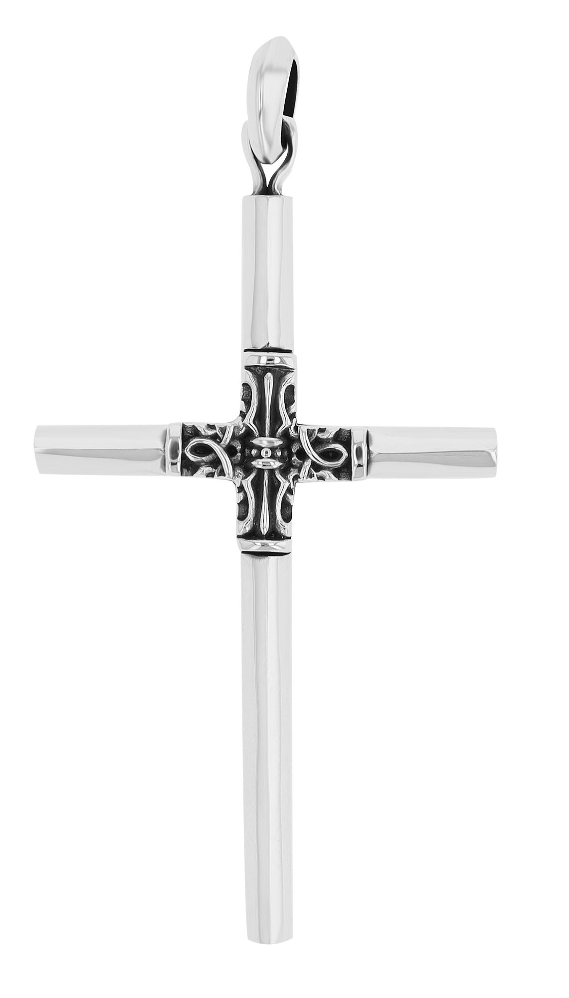 "Alaric" 925 Sterling zilveren hanger - kruis met ornament, gerhodineerd