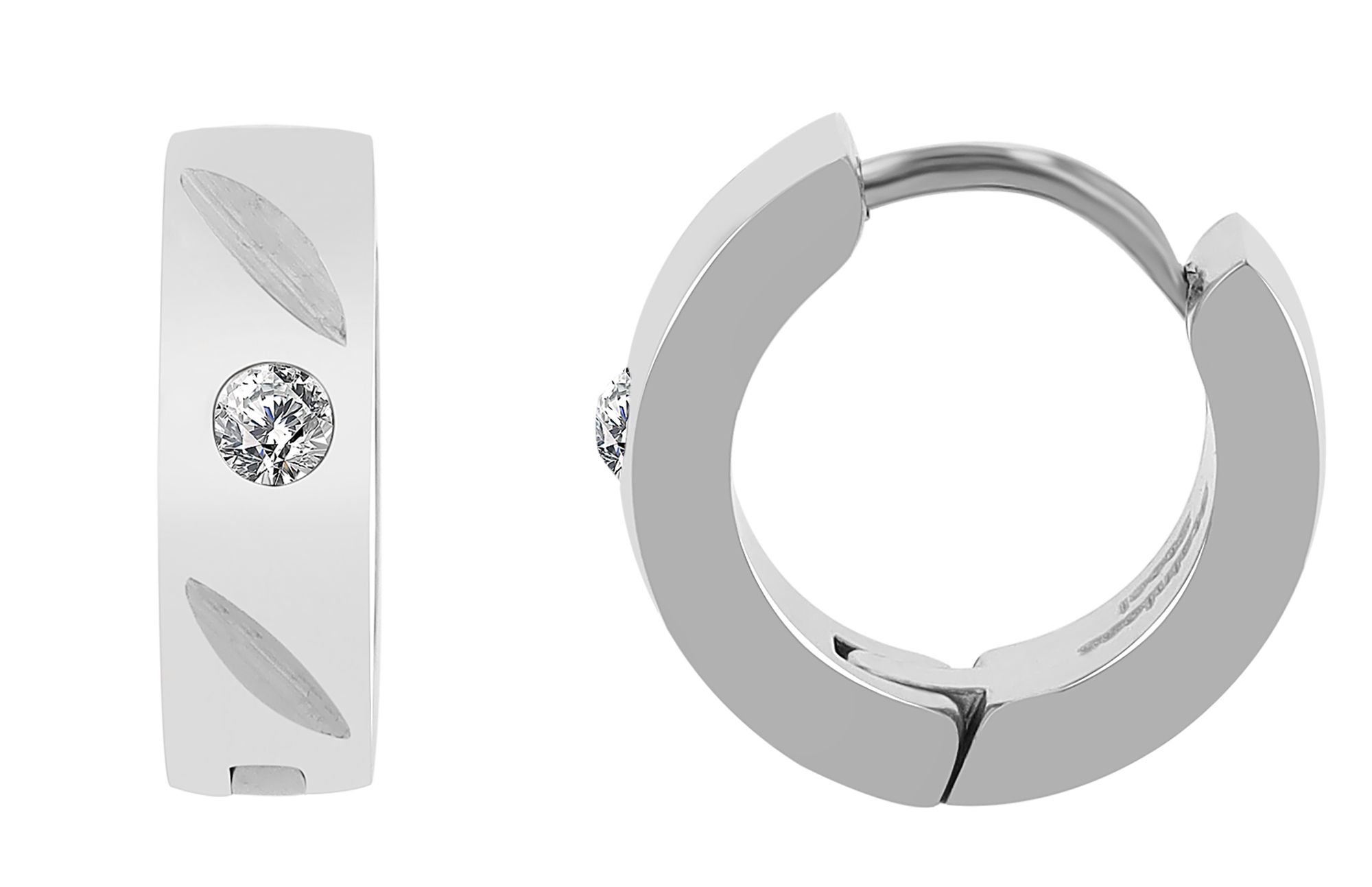 "Glinda" roestvrijstalen scharnierende hoepel oorbellen, Simili, Ø 9 mm, zilverkleurig