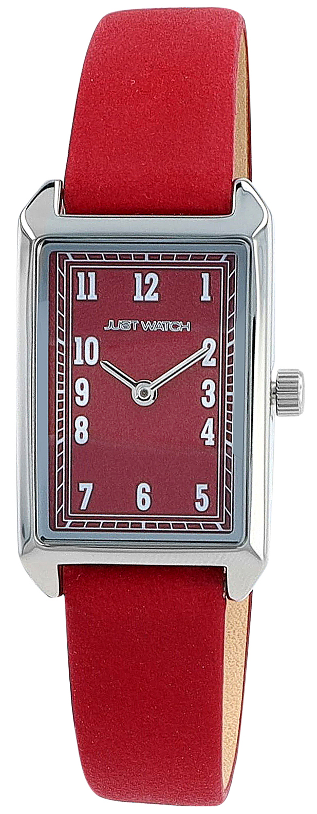JUST WATCH Damenuhr "Mireya" mit Echtlederband, eckiges Design, rot/ silberfarben