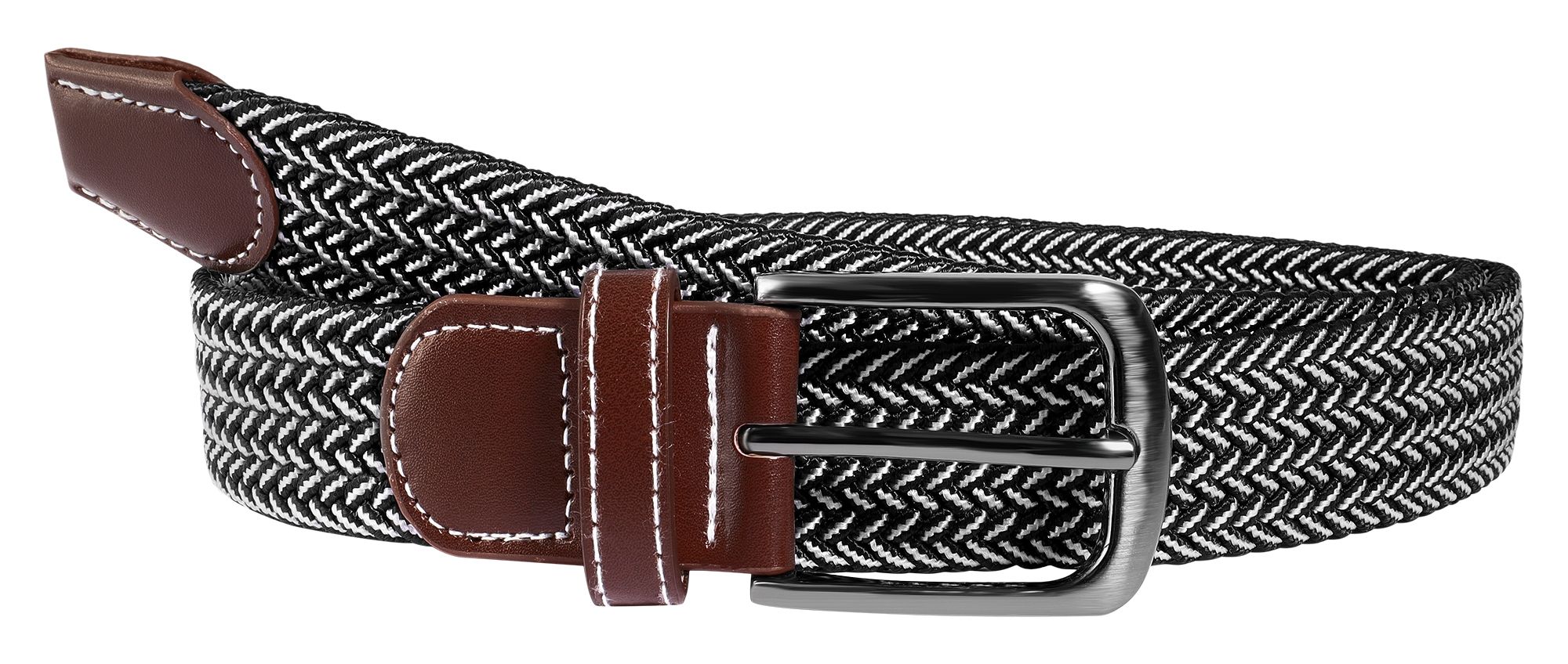 Textielen riem met gevlochten patroon (zwart/wit) in maat 100 cm (S)