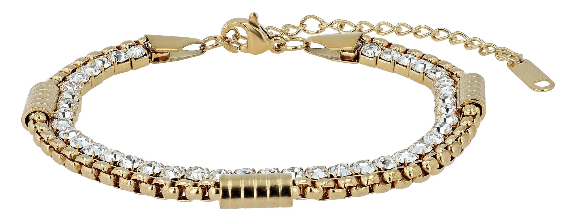 "Talida" armband met twee lagen, tennisarmband, roestvrij staal, 17,5 + 5 cm