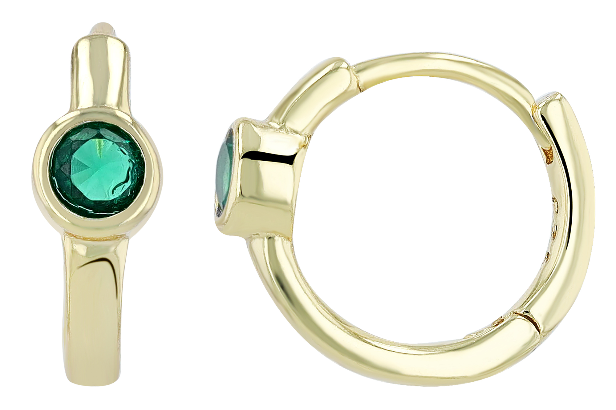 "Mexine" 925/- Echt Silber Mini Creole/ Huggie Ø 9 mm, grünen Zirkoniastein, vergoldet