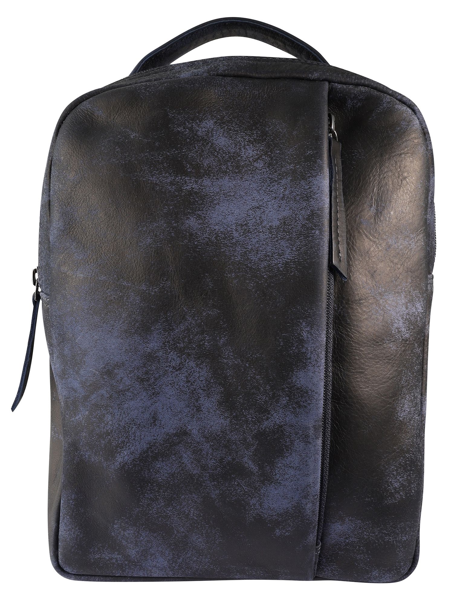 Leonardo Verrelli, echt lederen rugzak/slingertas, ritssluiting, verstelbare riemen, blauw/zwart