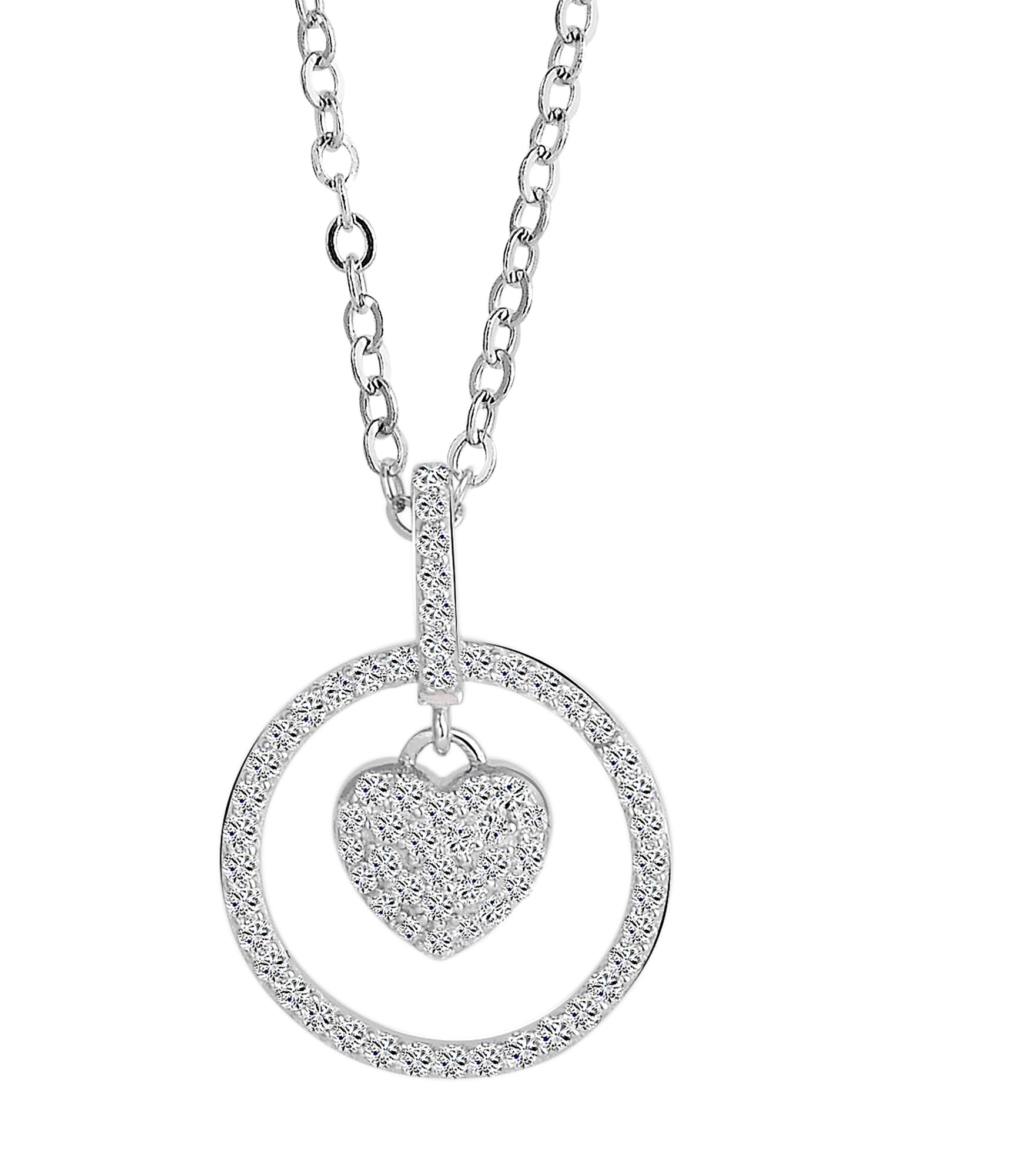 925/- Echt Silber Halskette "Aylin", Herz, Ring, Zirkoniabesatz, 925/rhodiniert