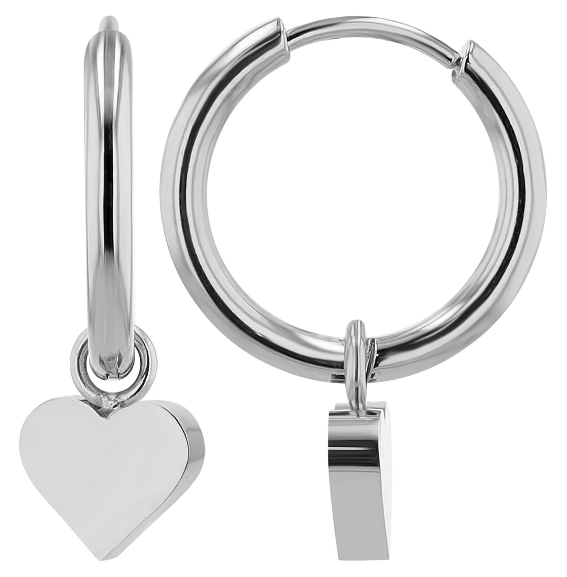 "Samira" Edelstahl Creole mit Herz Anhänger (abnehmbar), silberfarben