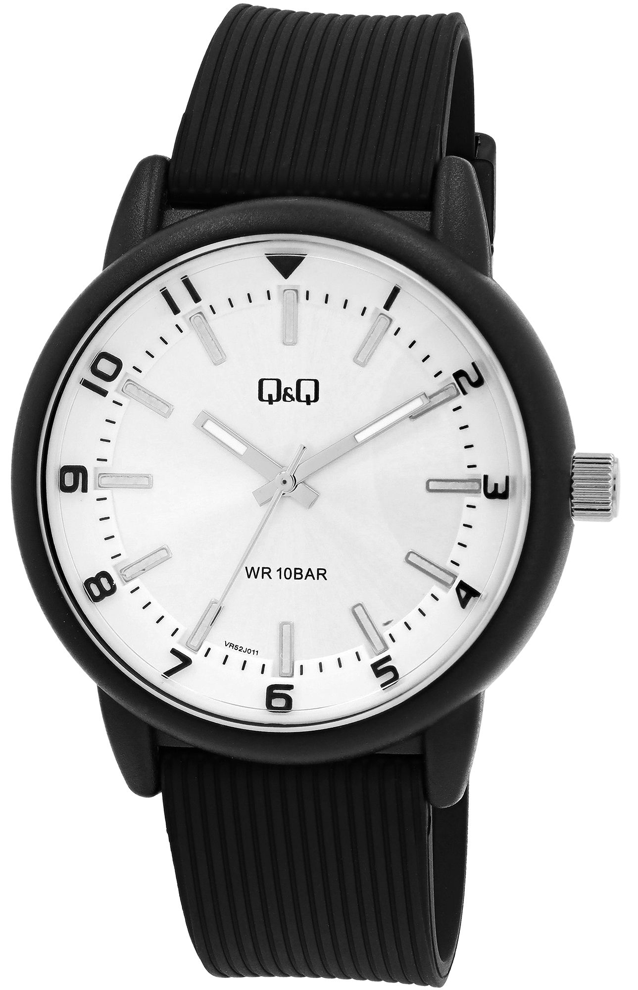 Q&amp;Q herenhorloge, kunststof, siliconen band, zwart/zilverkleurig, 10 ATM, Ø 42 mm