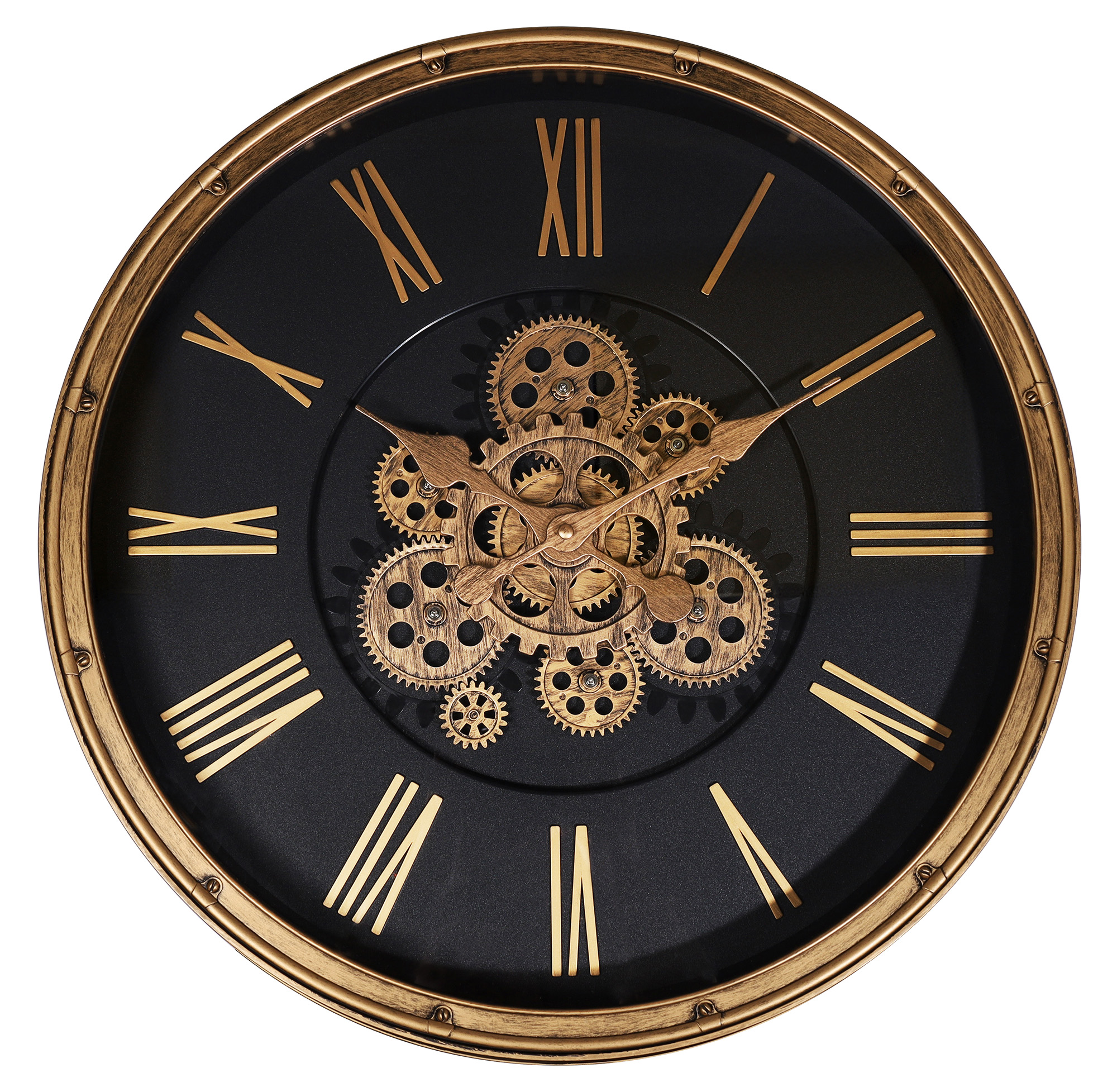 Skeletwandklok in industriële vintagelook, Ø 50,5 cm, roségoudkleur/zwart