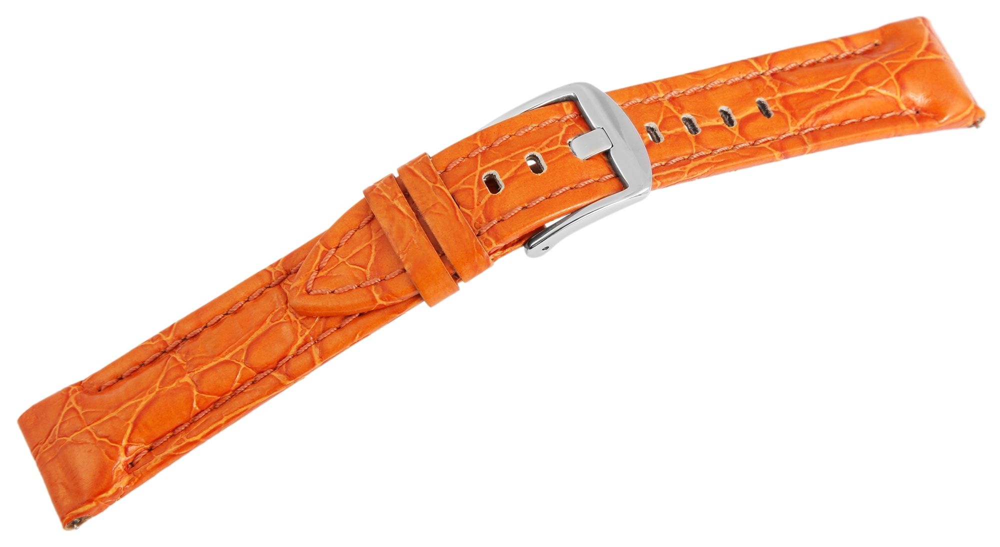 Echt leren horlogeband, oranje, slangenlook, 20 mm