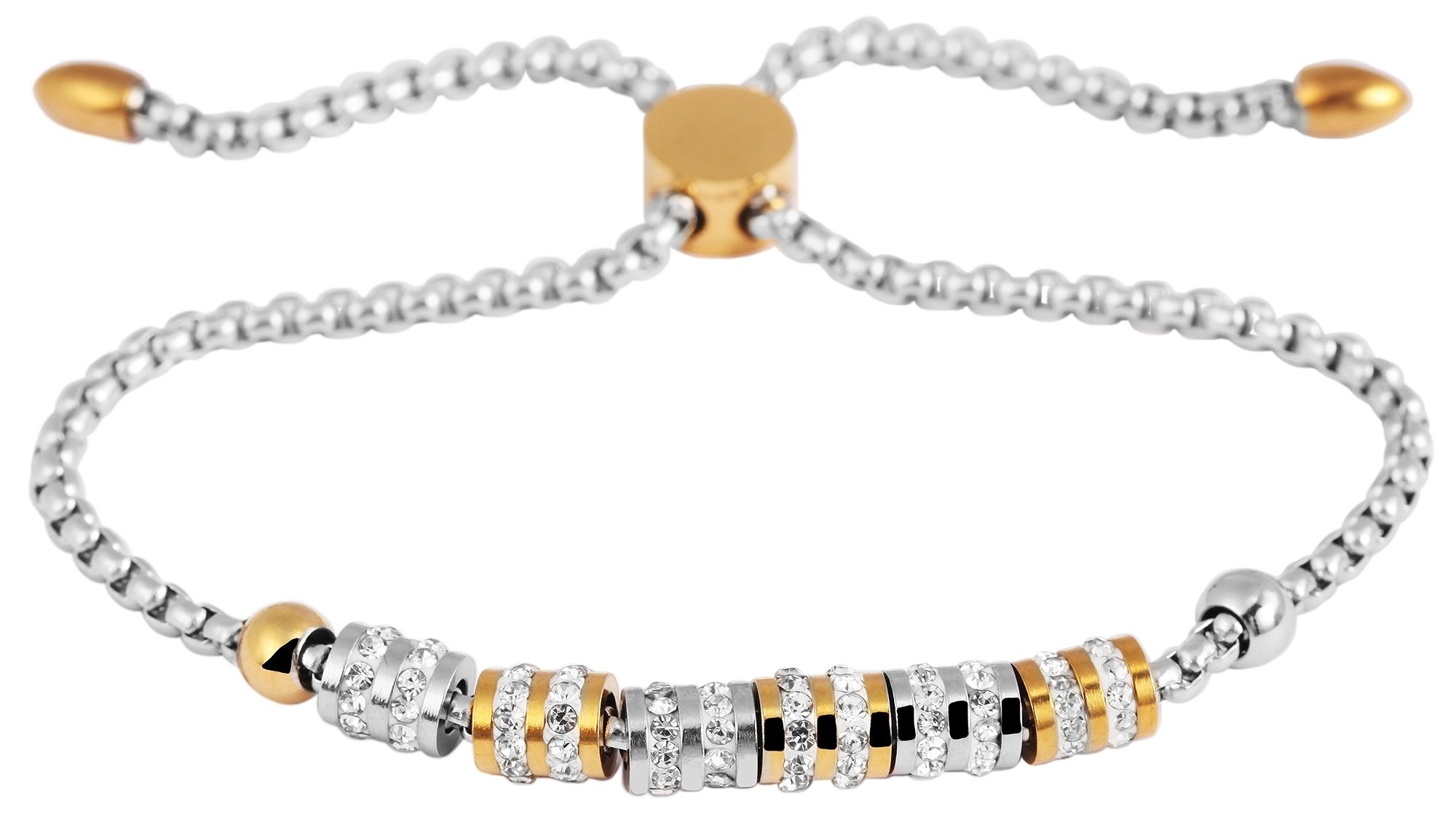 Accent armband, roestvrij staal, Similib afwerking, zilver/goudkleurig