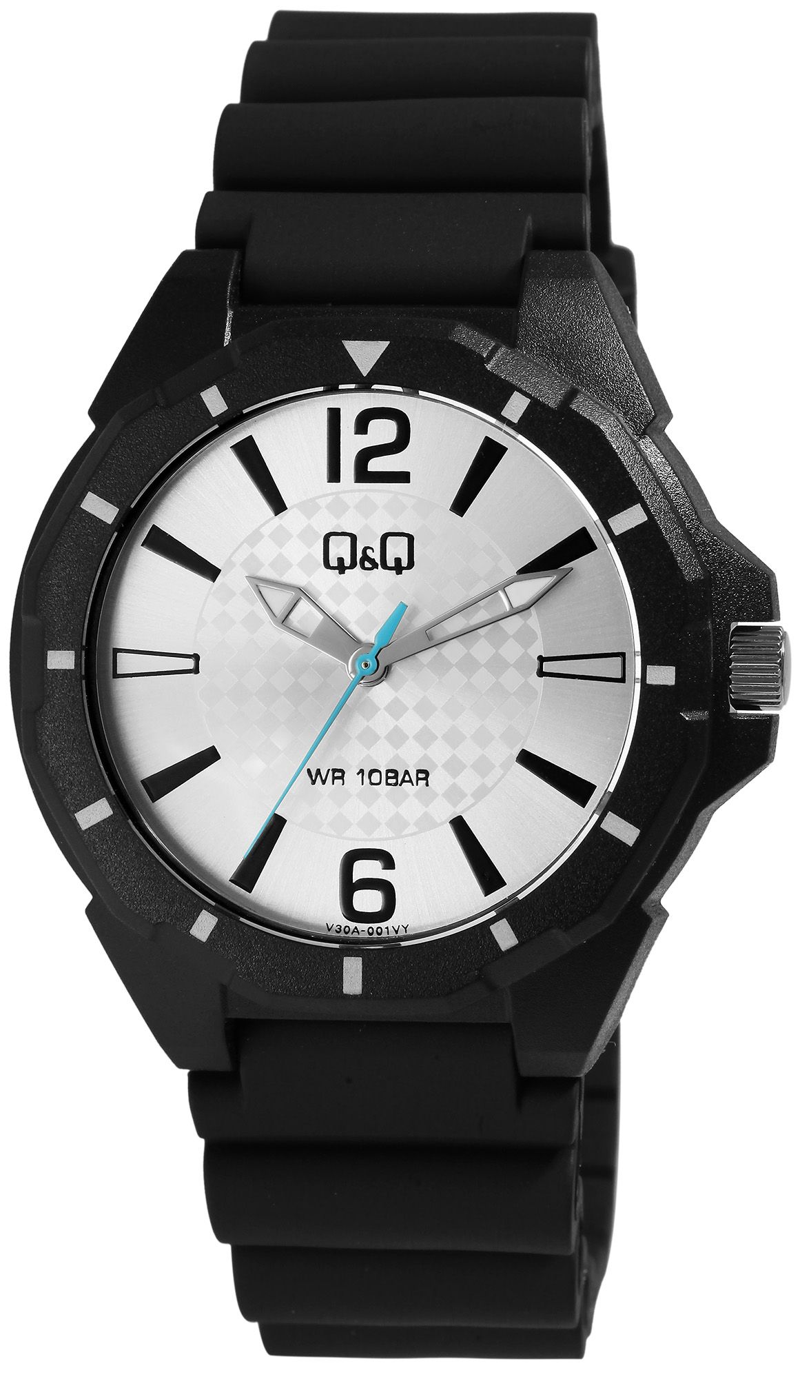 Q&amp;Q herenhorloge met harsband, Ø 43 mm, zwart/zilverkleurig