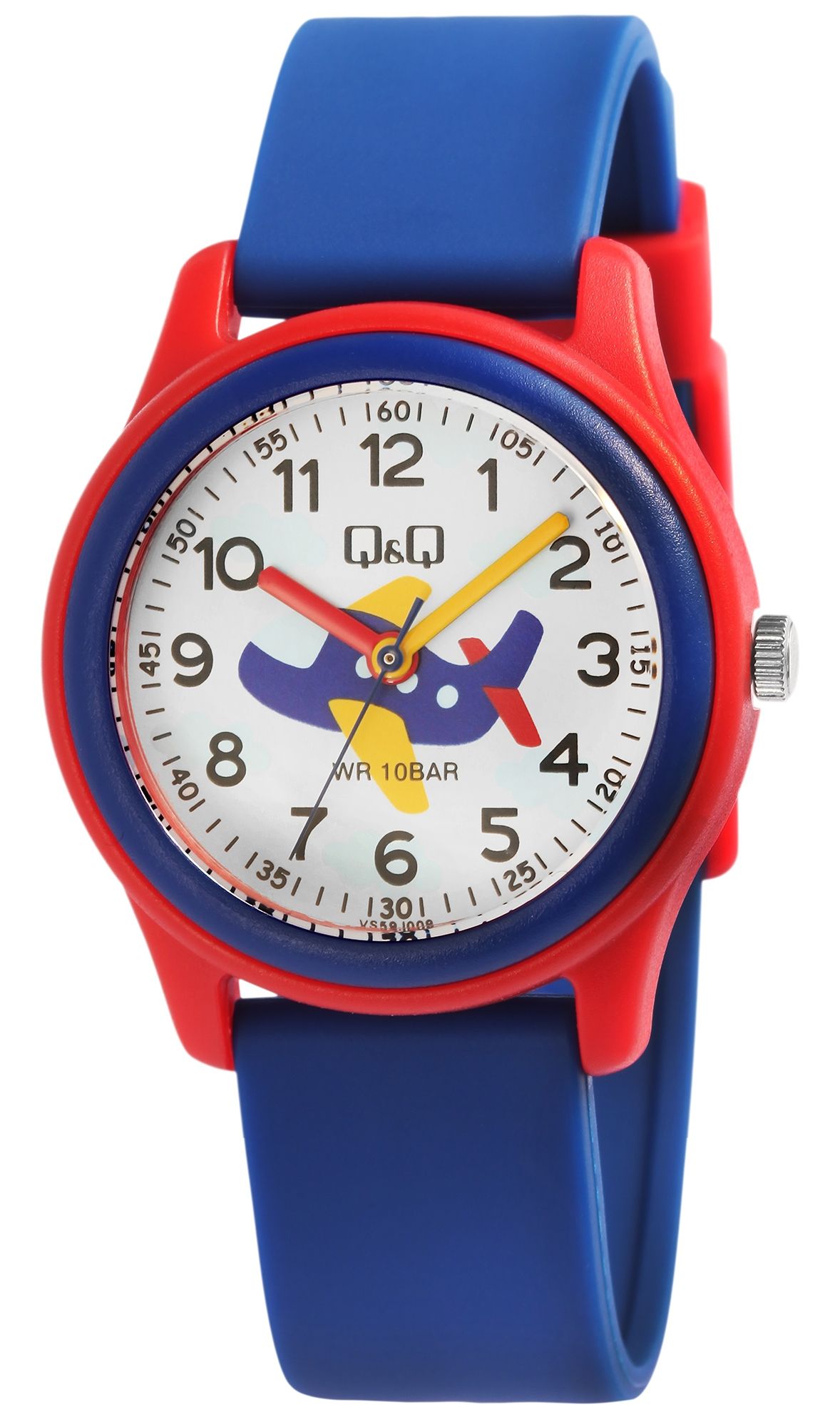 Q&amp;Q kinderhorloge met siliconen band, "aeroplane" 10 bar