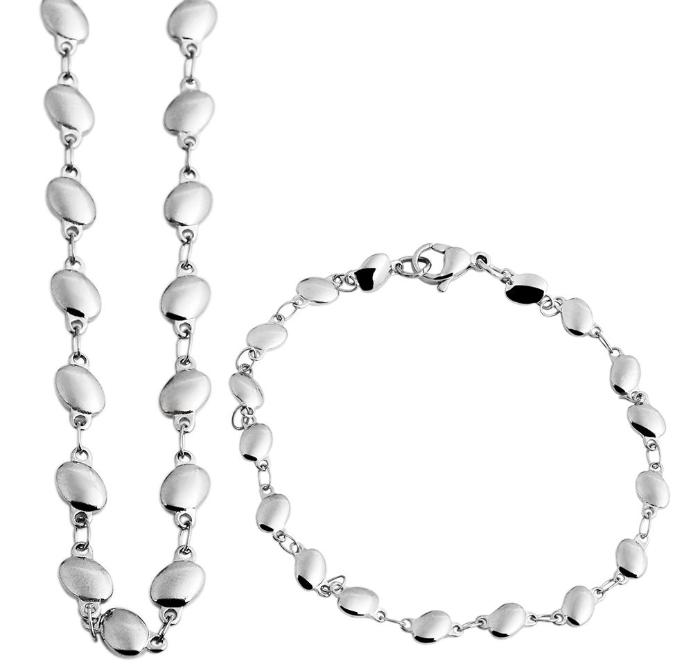 "Solair", accent juwelen set, roestvrij staal, ketting &amp; armband, gepolijst, zilverkleurig, 50 cm &amp; 21 cm