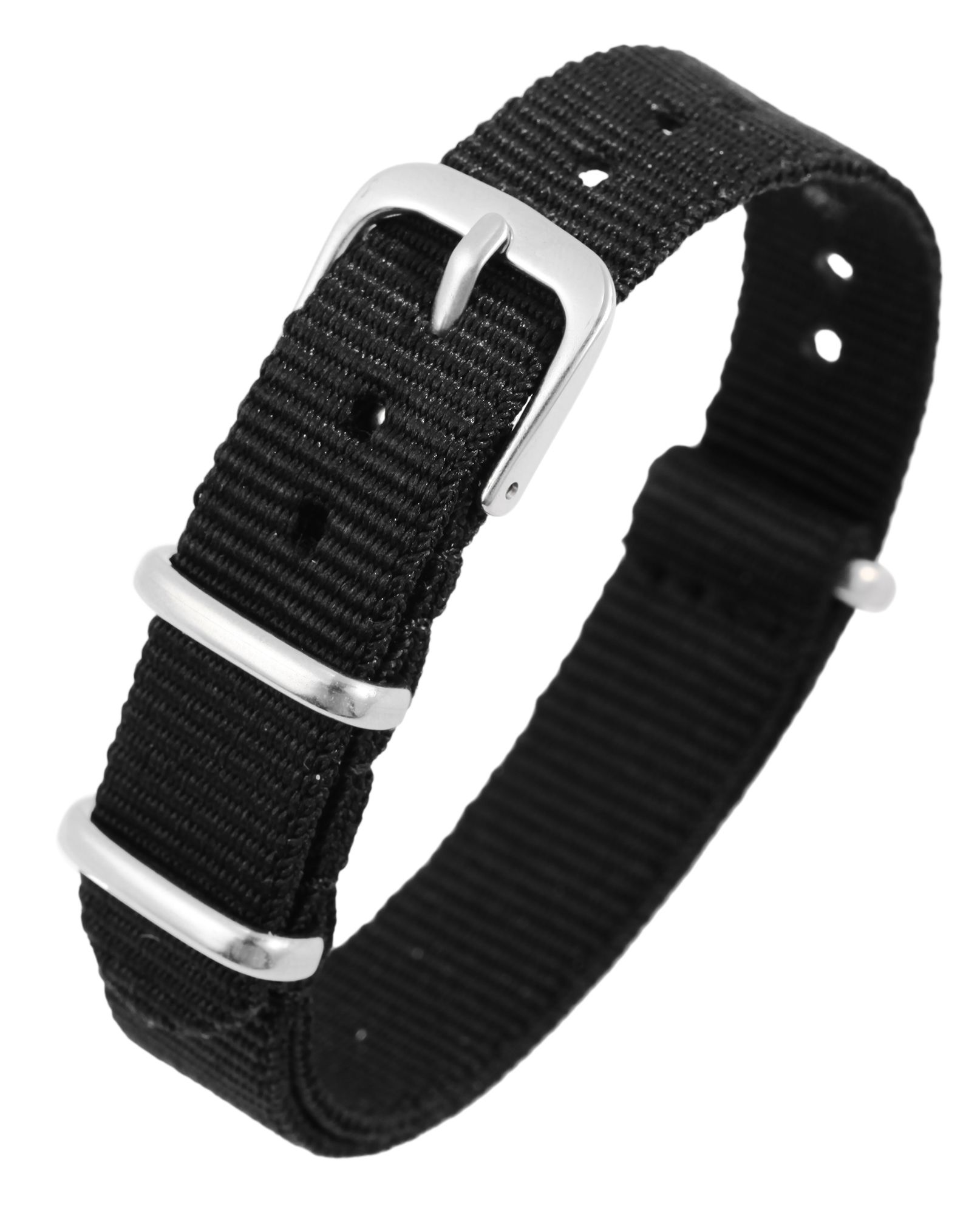 Nylon-Uhrenarmband, schwarz, Dornschließe, 16 mm