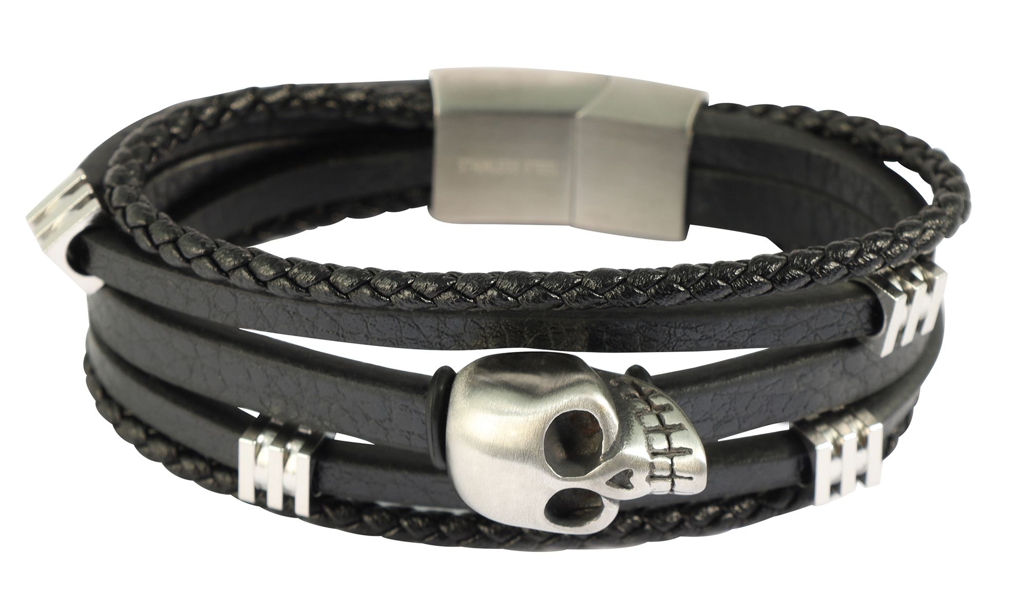 "Levi", armband, imitatieleer, schedel, 17 cm, 4 stuks