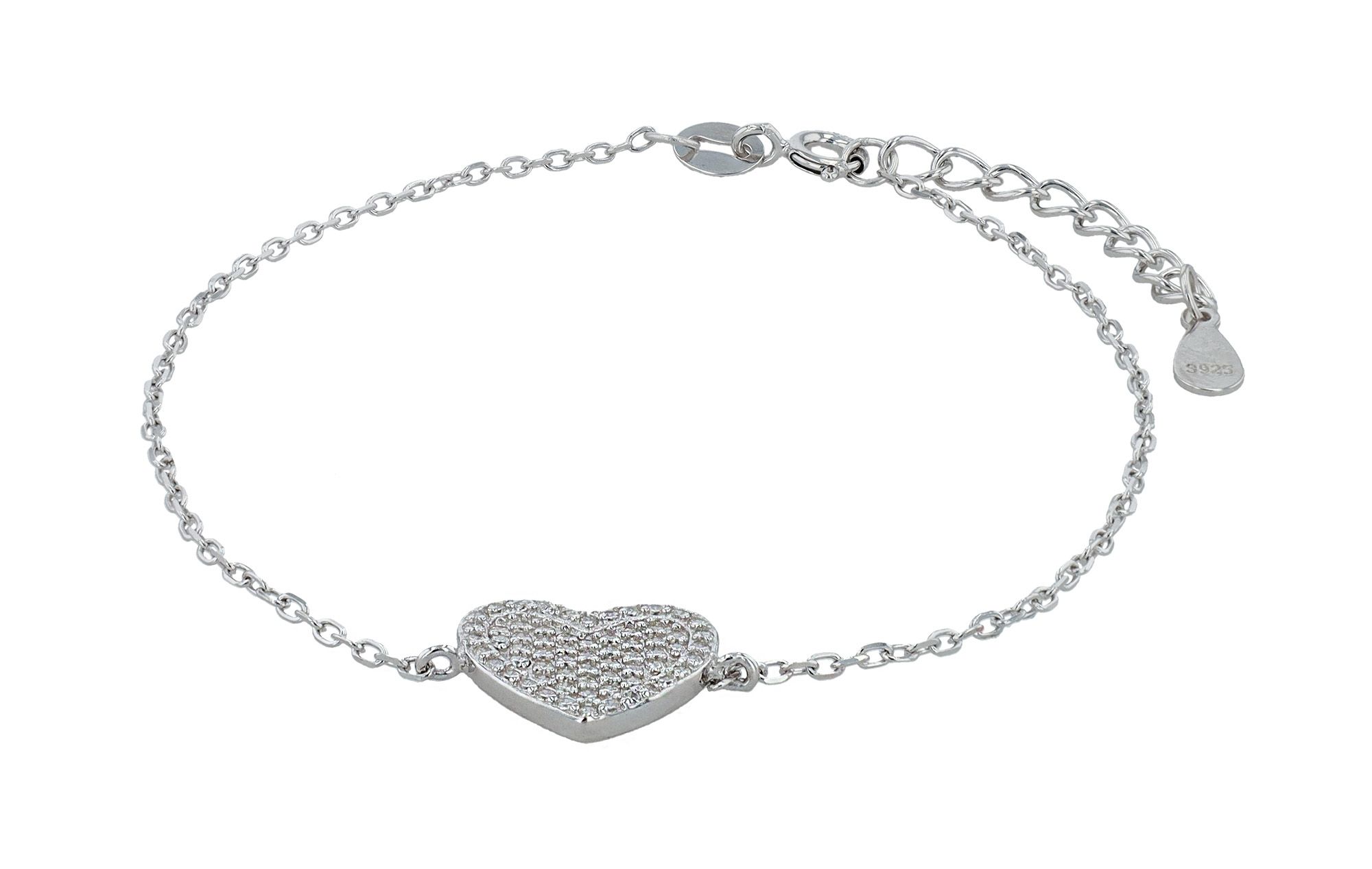 925/- Echt zilveren armband "Moni", hart met sierrand, gerhodineerd, 17+3 cm