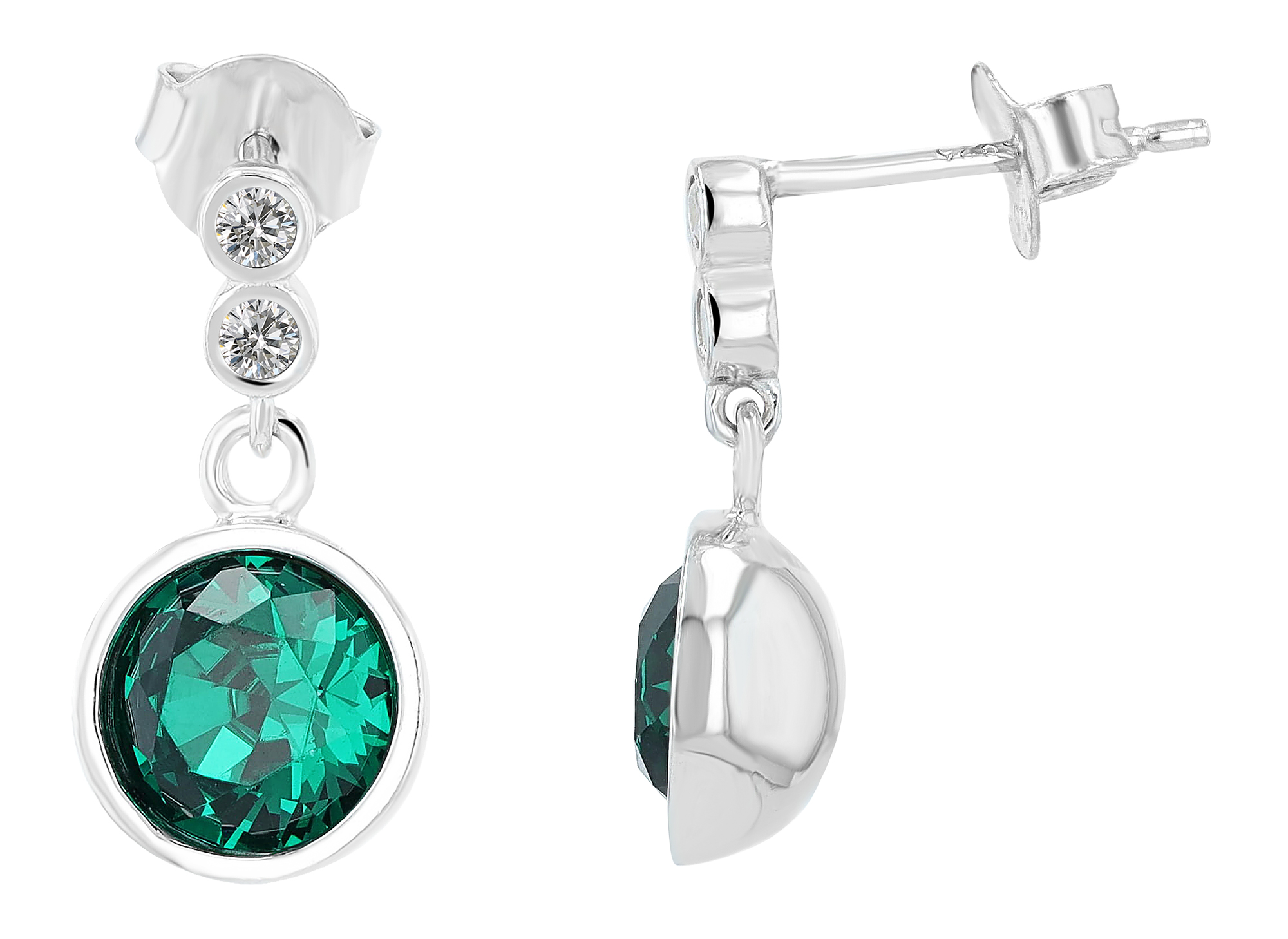 "Kristin" 925/- echt zilveren oorbellen, zilverkleurig met zirkonia (groen)