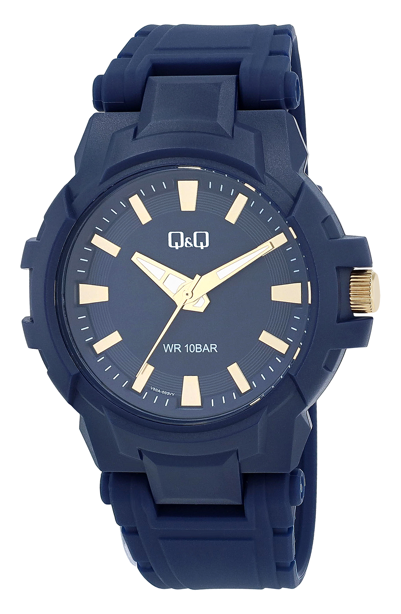 Q&Q Herrenuhr, Kunststoff, Silikonband, Ø 44 mm, dunkelblau (goldfarben)