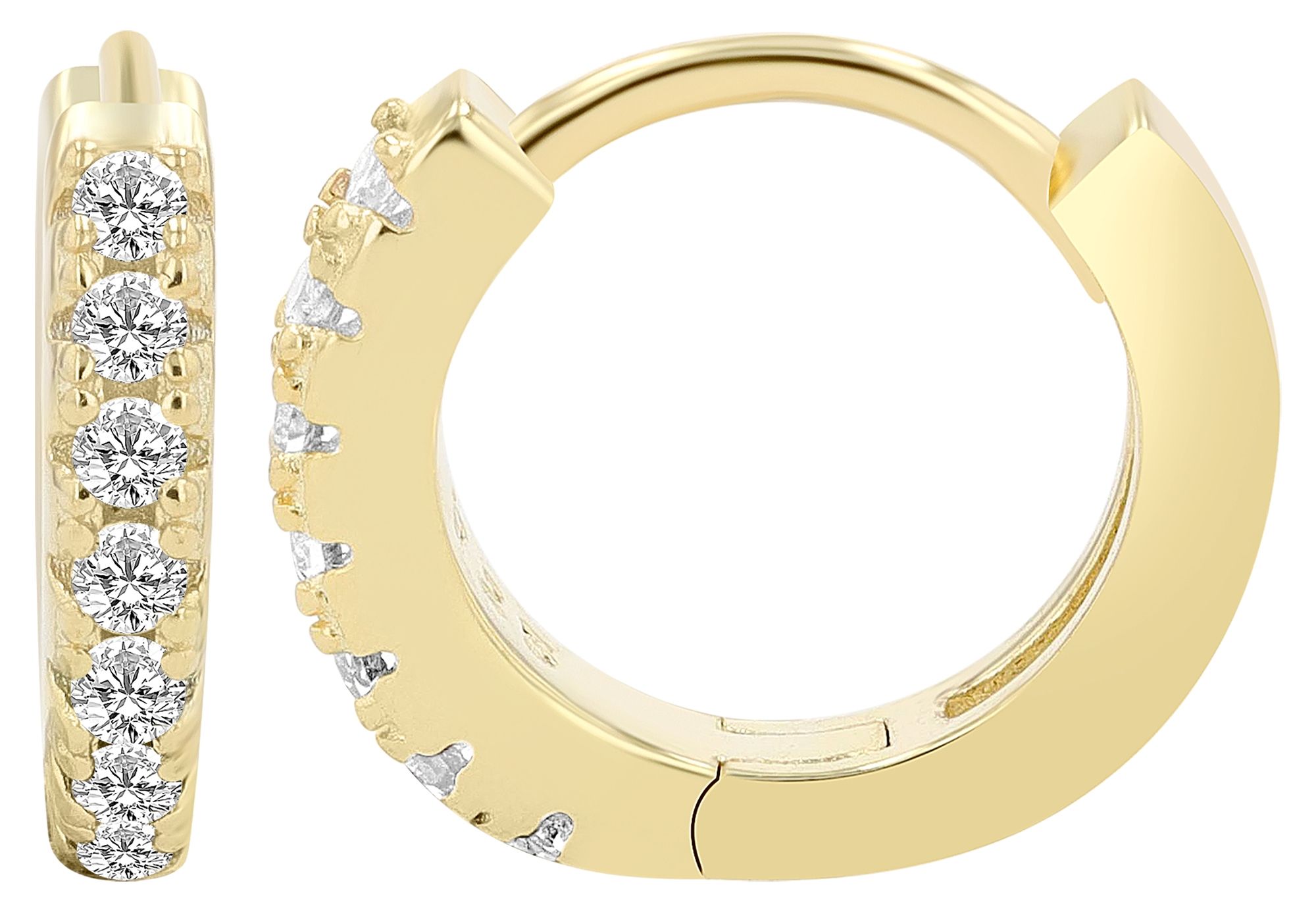 "Mila", 925/- Echt Silber, Mini Creolen/ Huggies, Ø 9 mm, vergoldet/ weißer Zirkoniabesatz