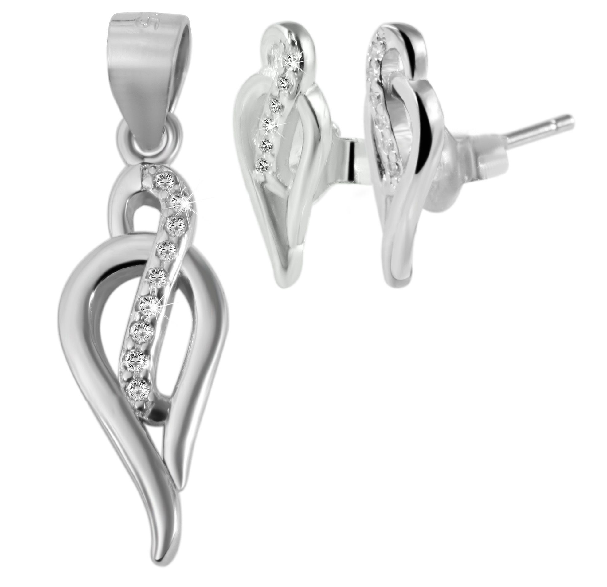 925/- echt zilveren sieradenset "Cecilia" met oorbel en hanger, 925/gerhodineerd