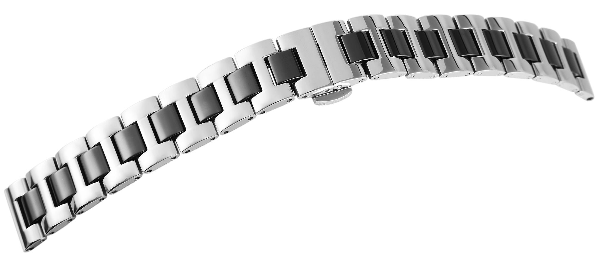 Roestvrij stalen horlogeband, zilver/zwart, vouwsluiting, 14 mm