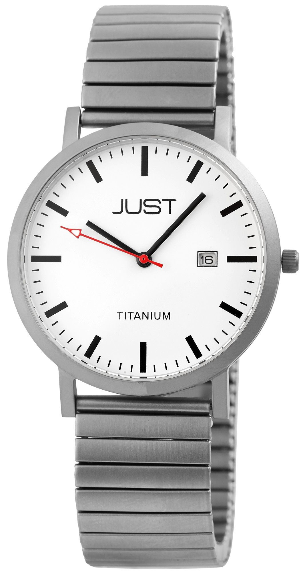Just Herrenuhr mit Zugarmband, Titan, 5 ATM, weißes ZB
