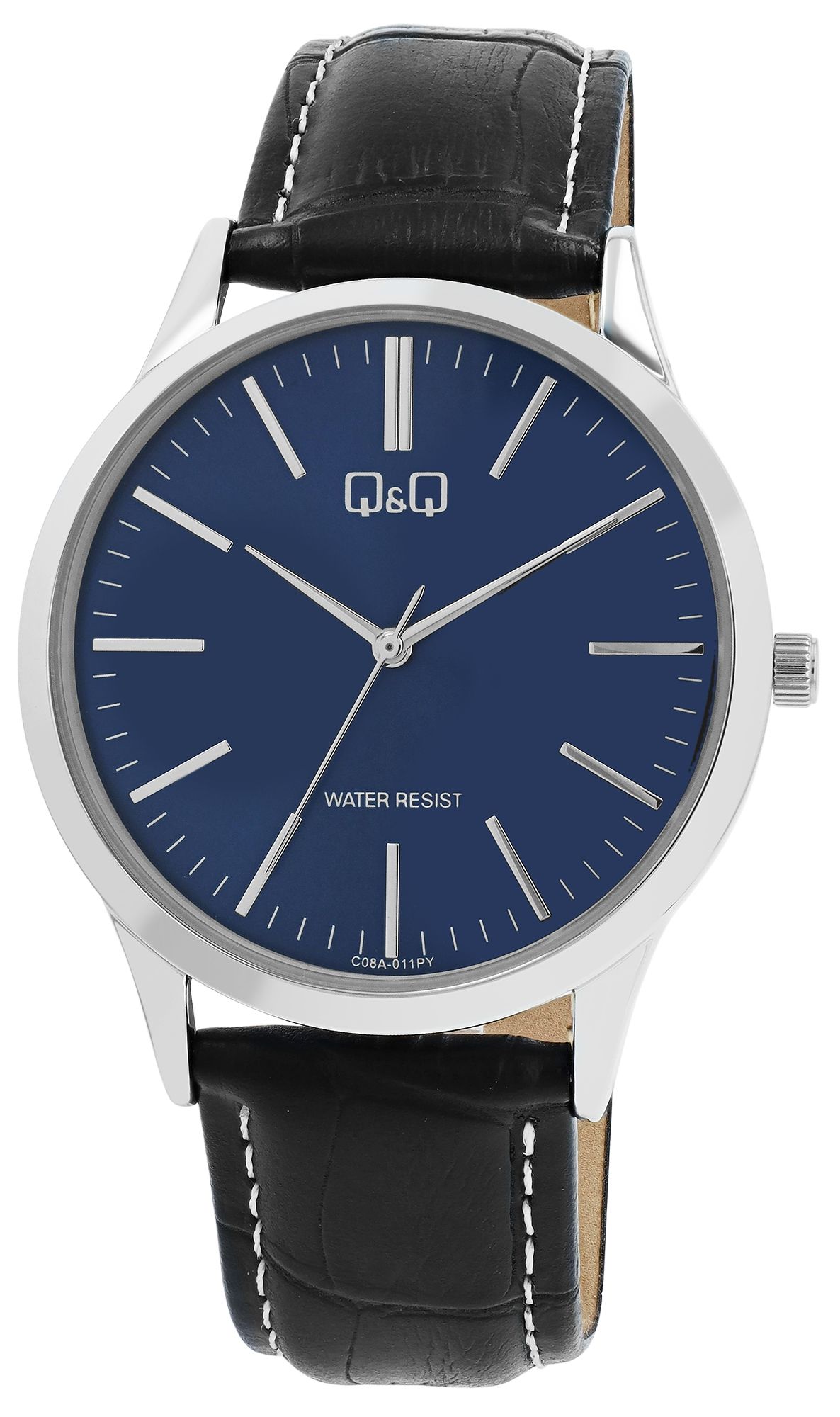 Q&amp;Q herenhorloge met imitatieleren band, zwart/zilverkleurig 3 bar