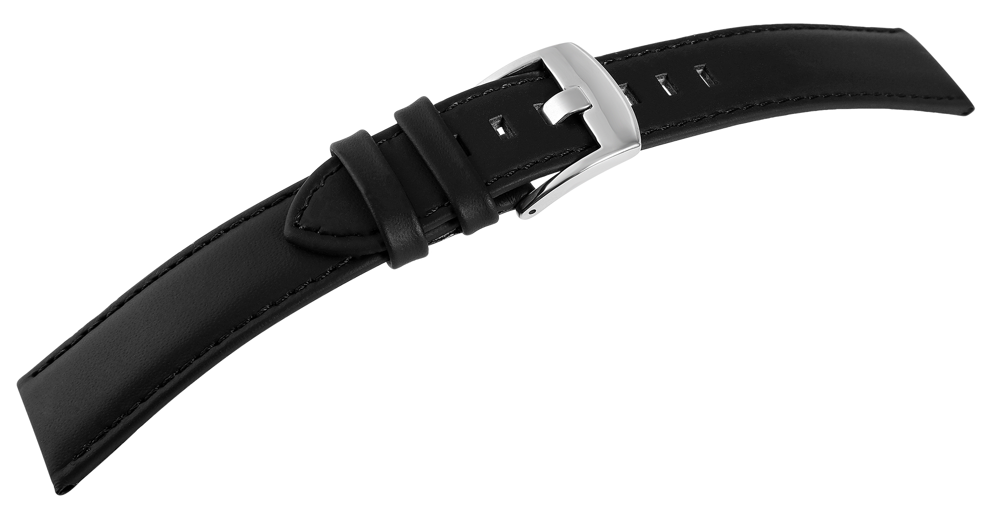 Echt lederen horlogeband "super-soft", zwart, stiksel, 16 mm