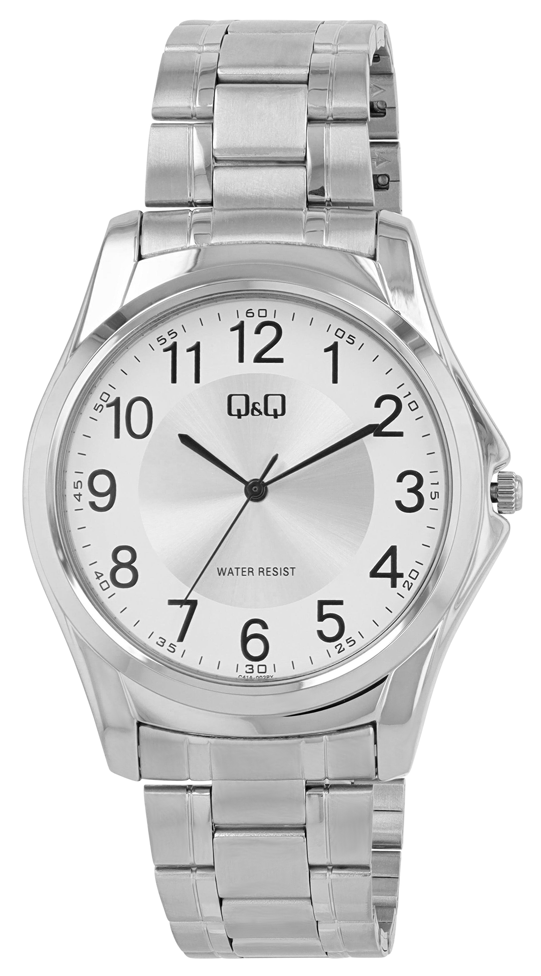 Q&amp;Q herenhorloge Ø 45 mm, roestvrijstalen band, zilverkleurig/wit