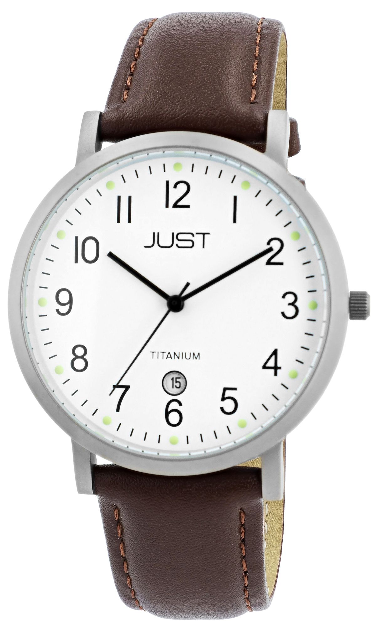 Just Titan Herrenuhr mit Echtlederband, 5 ATM, braun