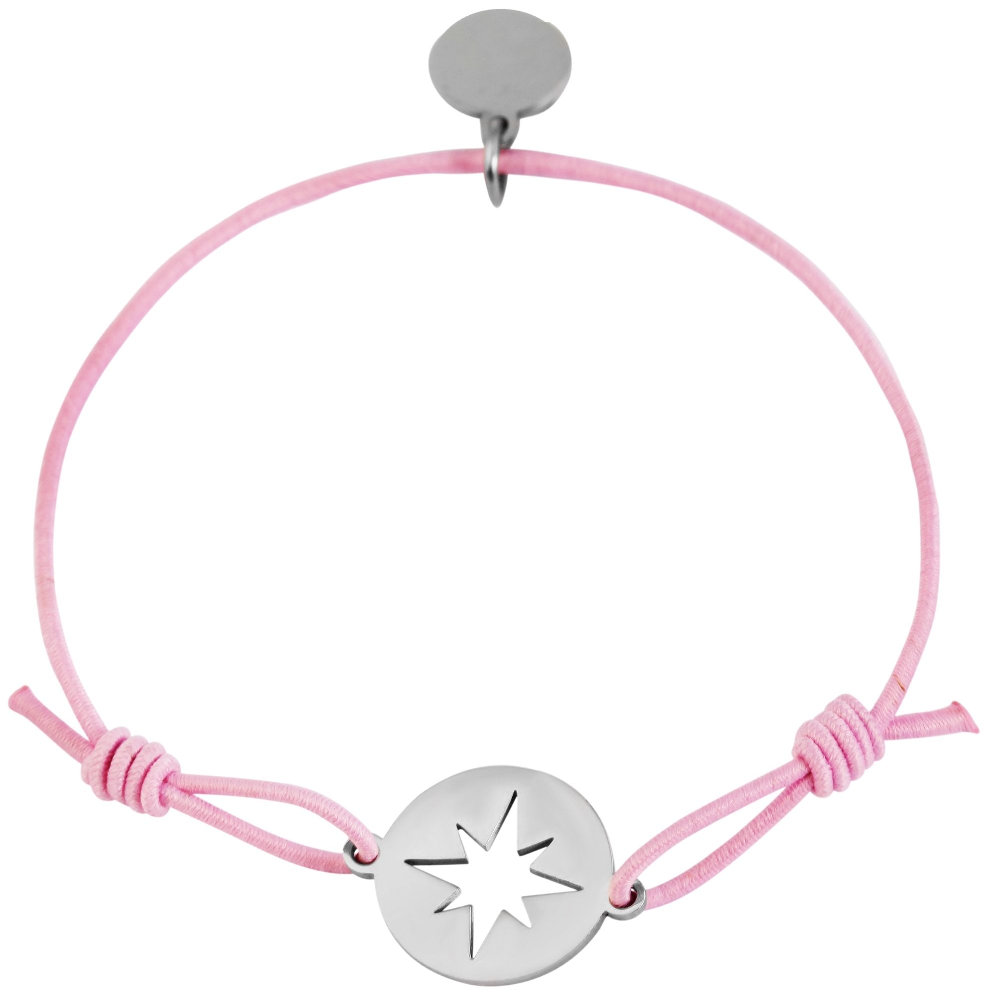 Akzent Textilarmband mit Edelstahlelement, Stern, rosa/silberfarben