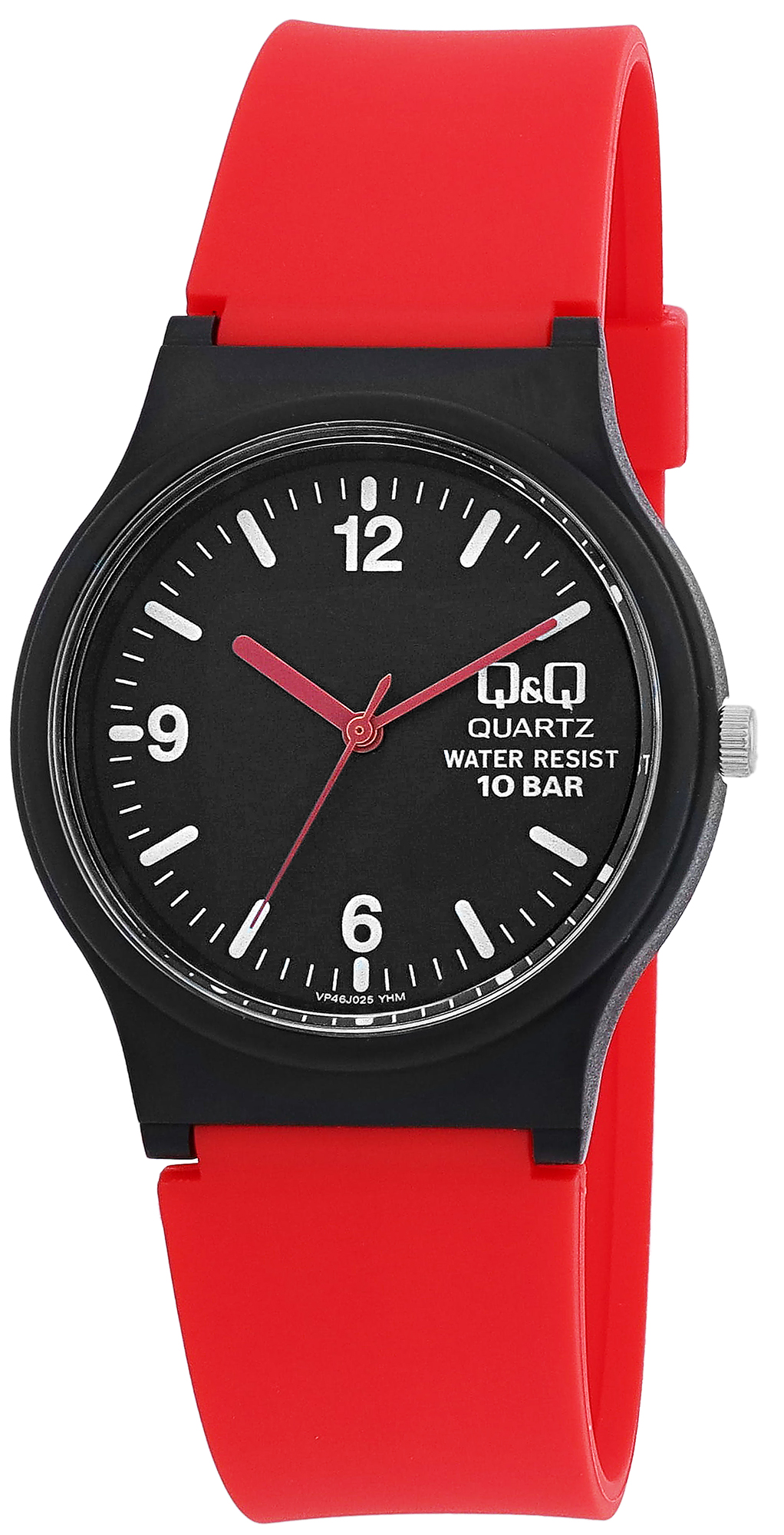 Q&Q Herrenuhr mit Silikonarmband, schwarz/ rot, 10 BAR