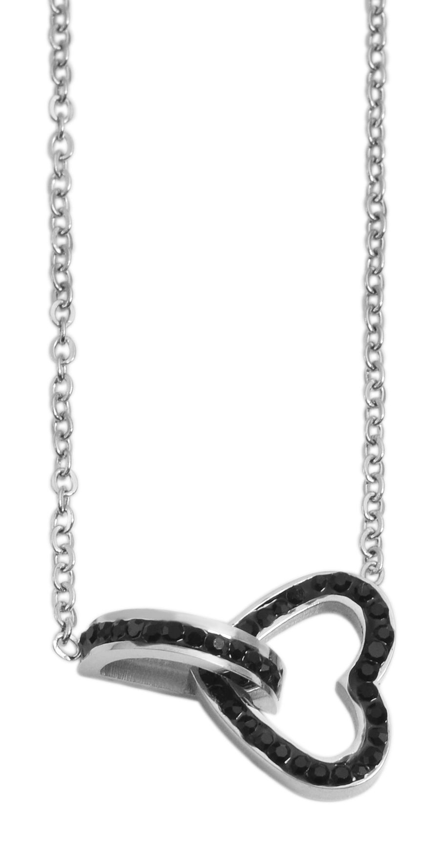 Akzent Halskette mit Herz & Ring Anhänger, Edelstahl, Similibesatz, silberfarben