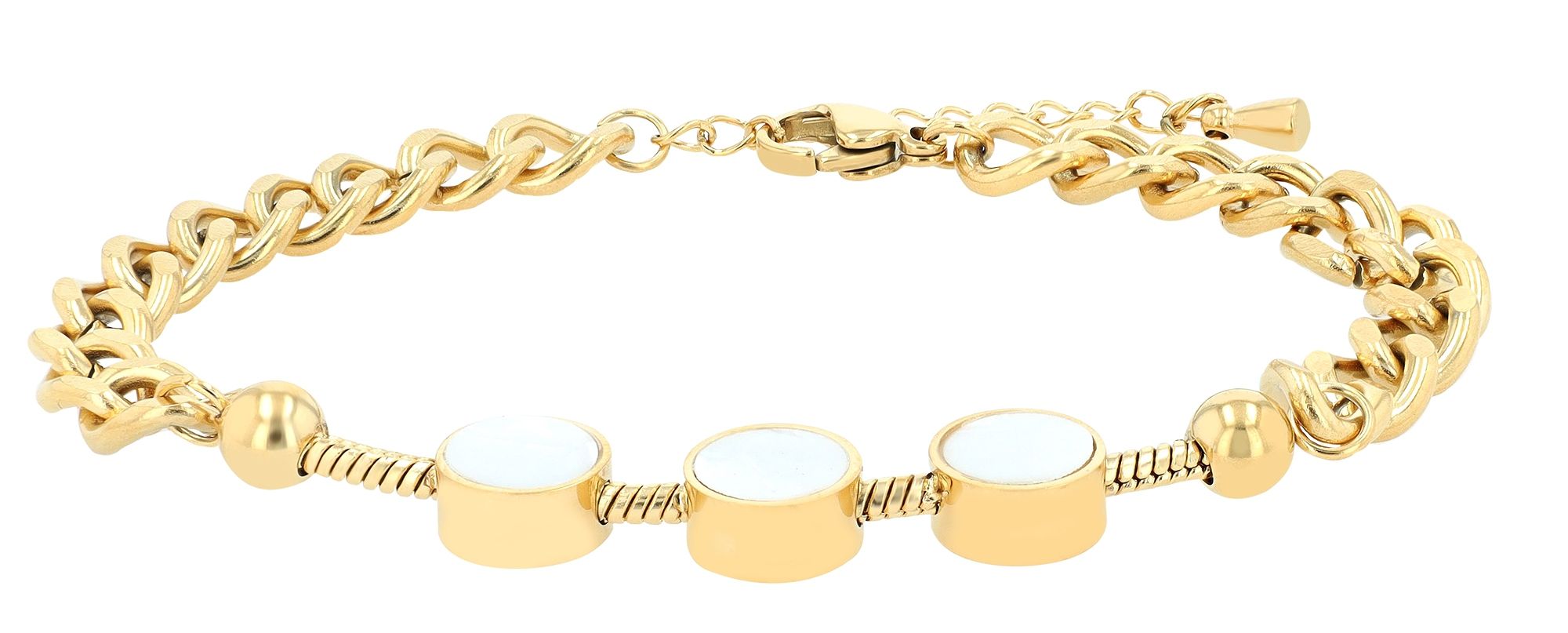 Akzent Panzerarmband mit Perlmuttelementen, Edelstahl, ionenplattiert, goldfarben