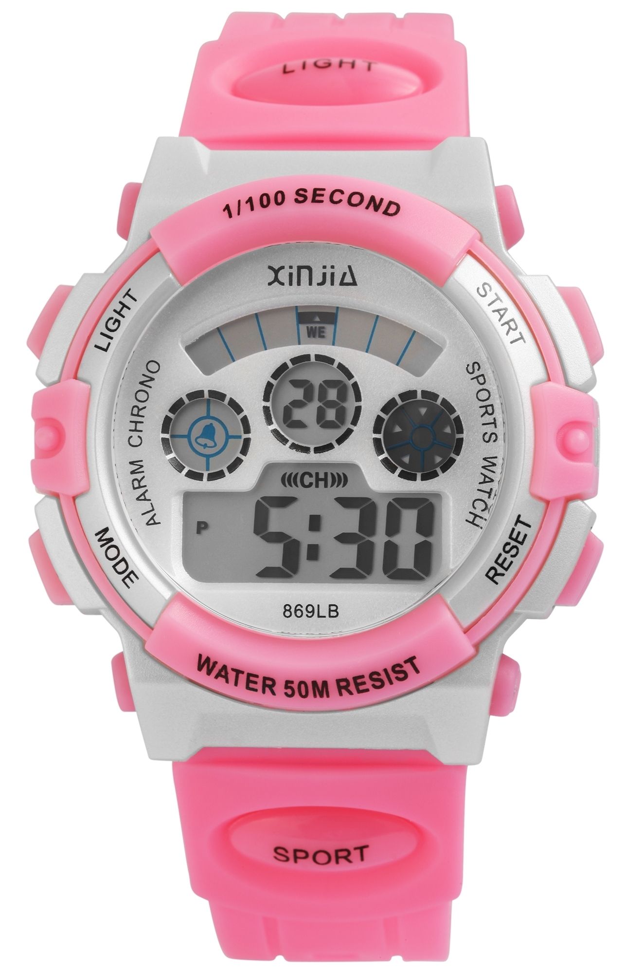Xinjia digitaal horloge met siliconen band in roze/wit