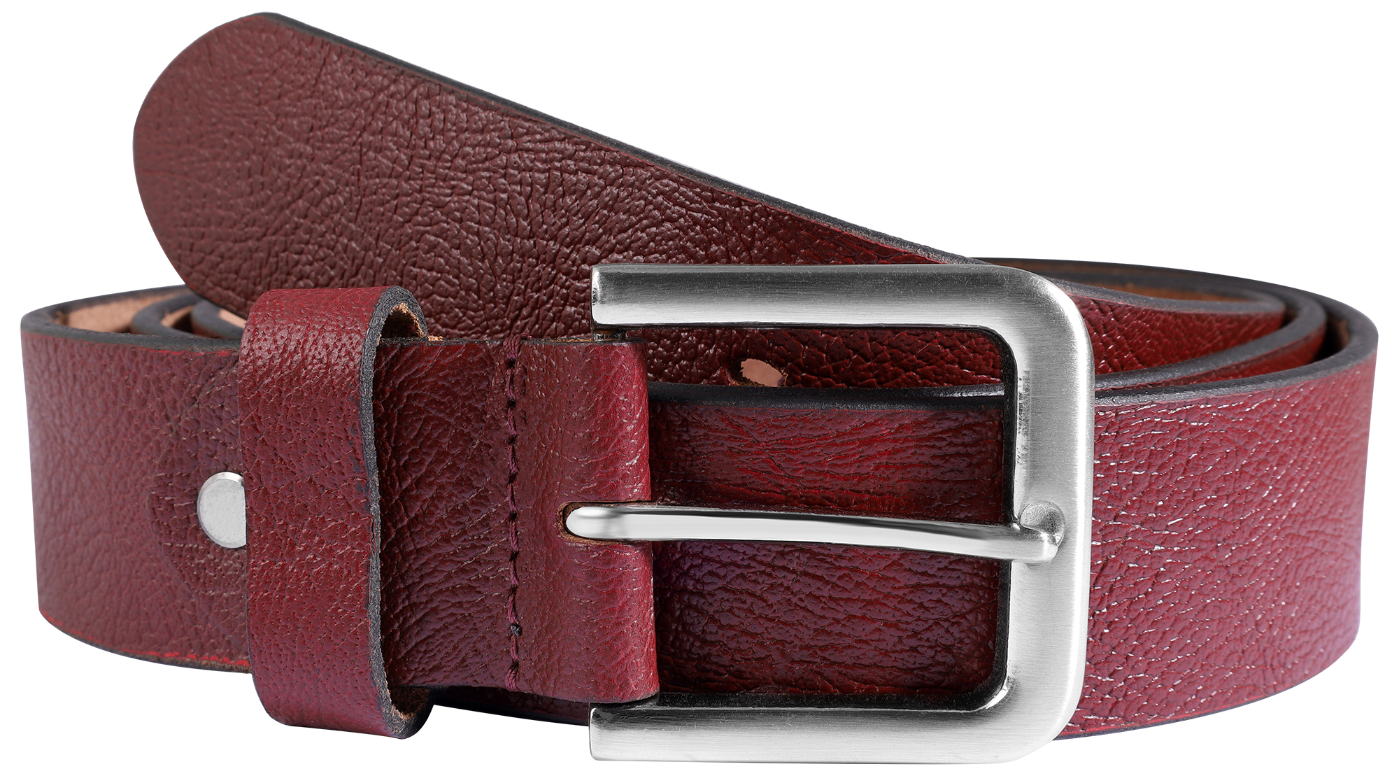 Leonardo Verrelli Echtleder Gürtel, dunkelrot, kürzbar, 110 cm