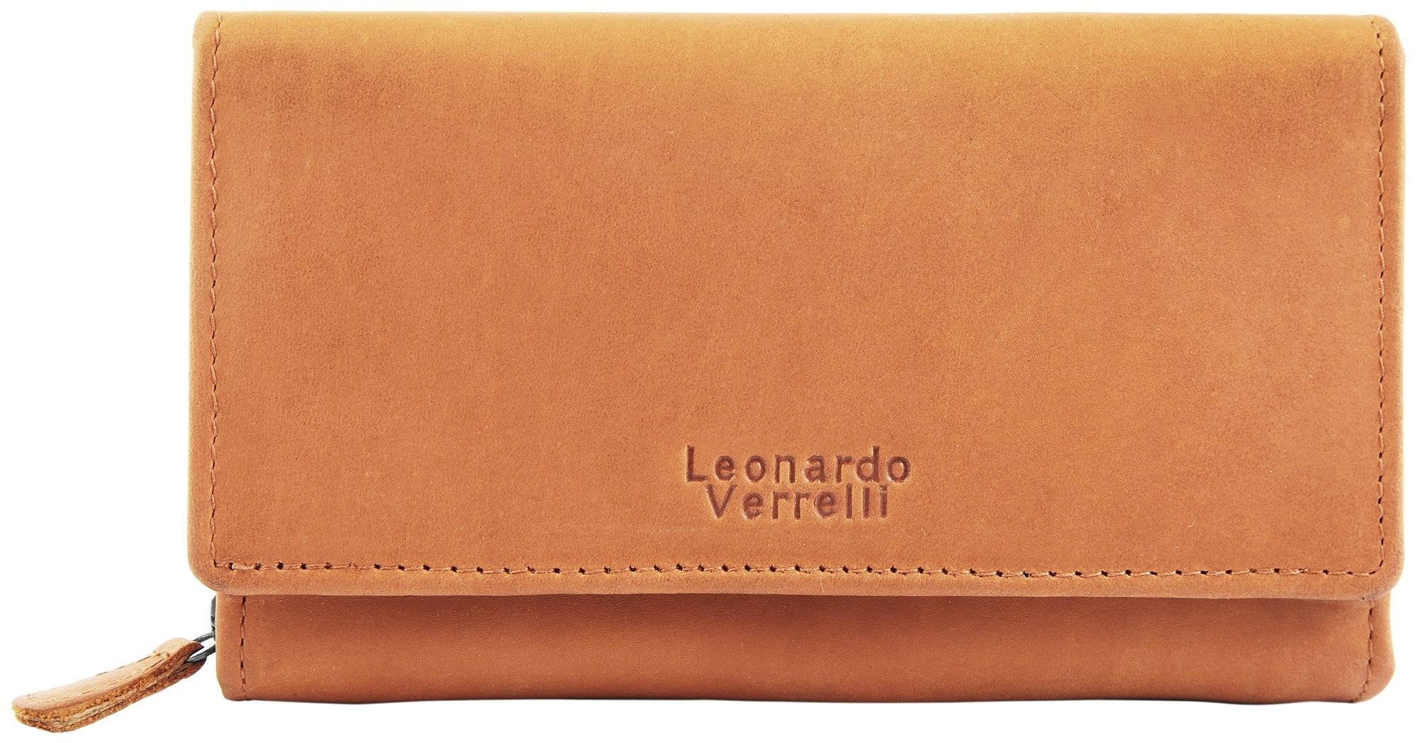 Leonardo Verrelli portemonnee van echt leer in cognac, RFID