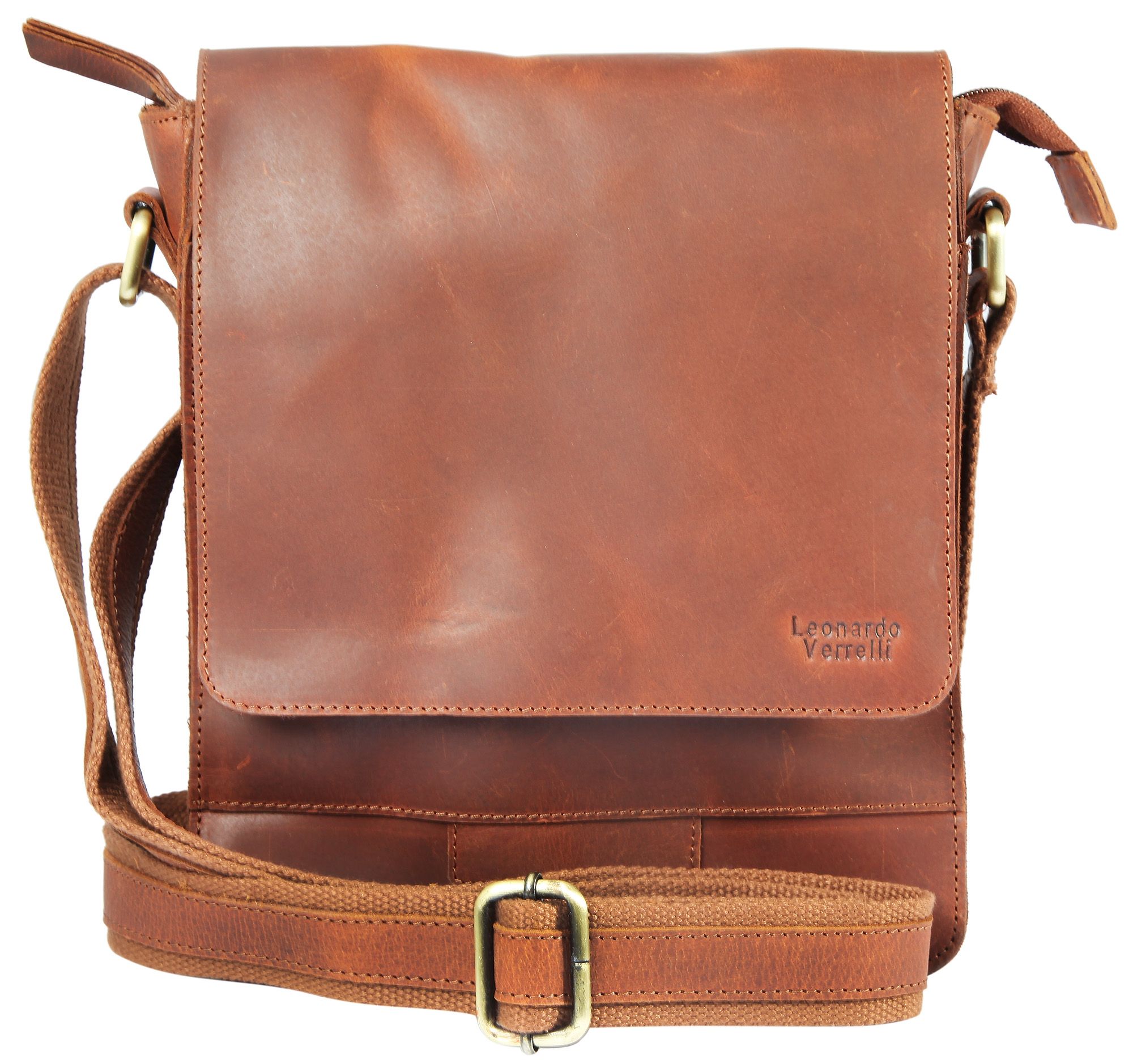 "Sirin" Leonardo Verrelli echt lederen schoudertas Echt lederen tas, cognac