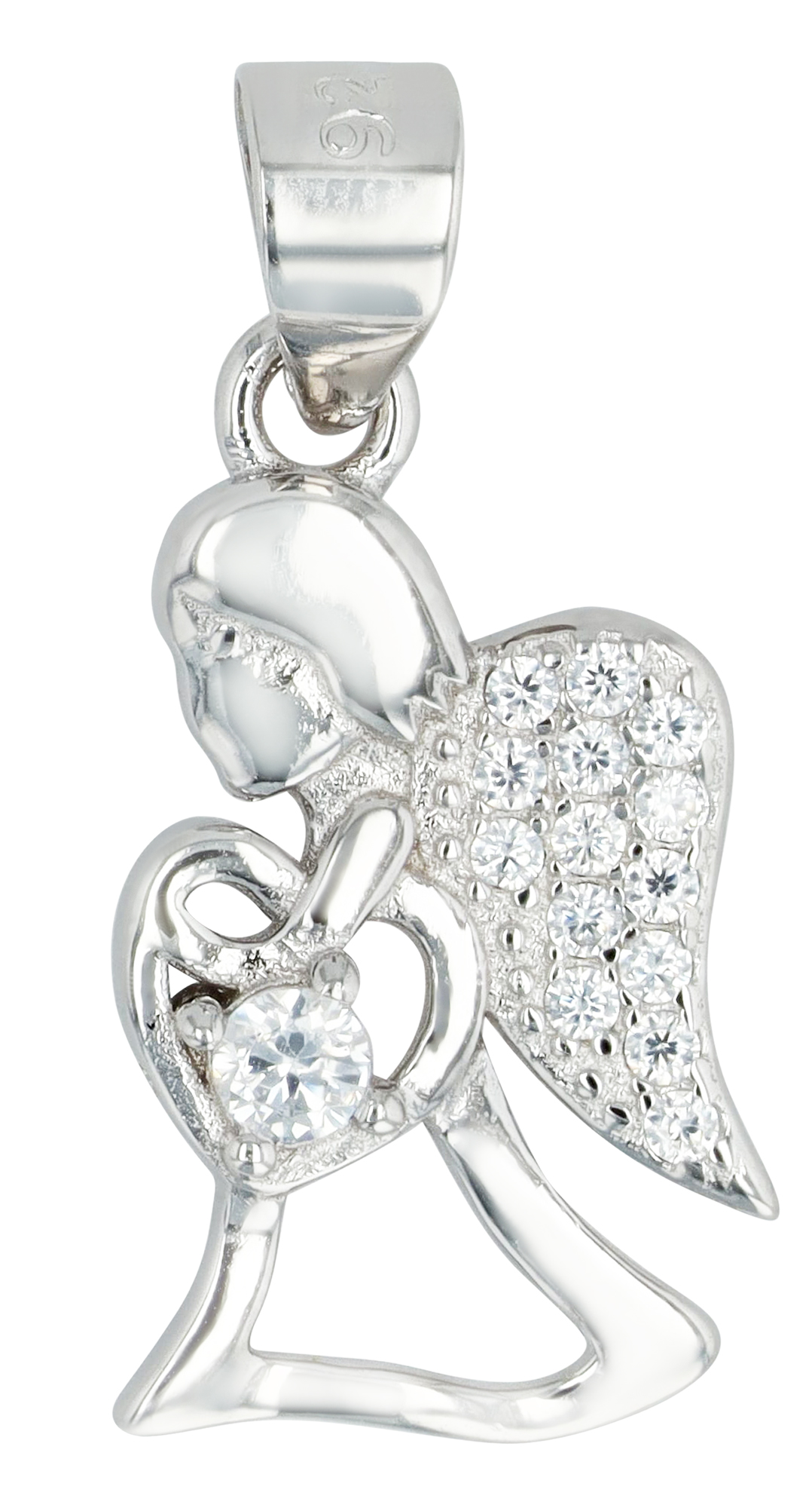 "Adriel" 925/- Echt Silber Anhänger - Engel/ Herz (o. Kette), Zirkonia, rhodiniert - Kinder