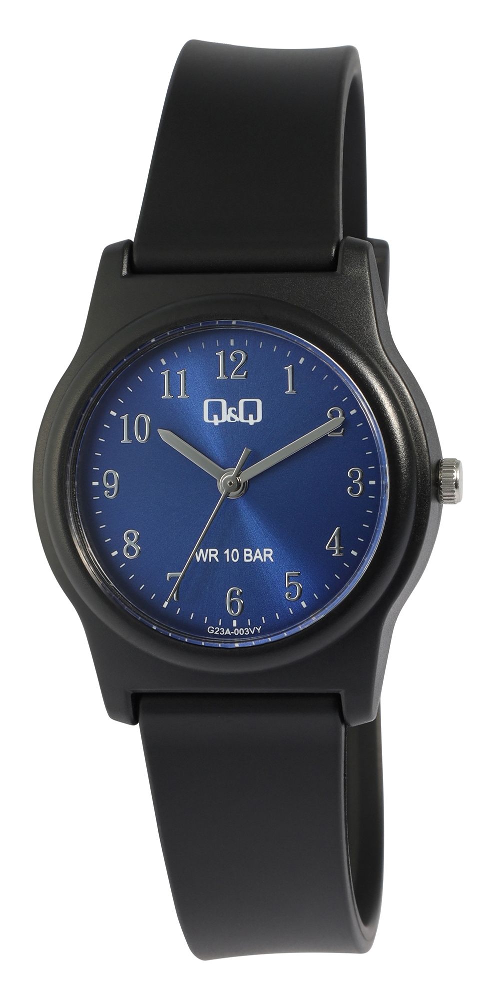 Q&Q Jugenduhr, Silikonarmband, Ø 30 mm, schwarz/ blau